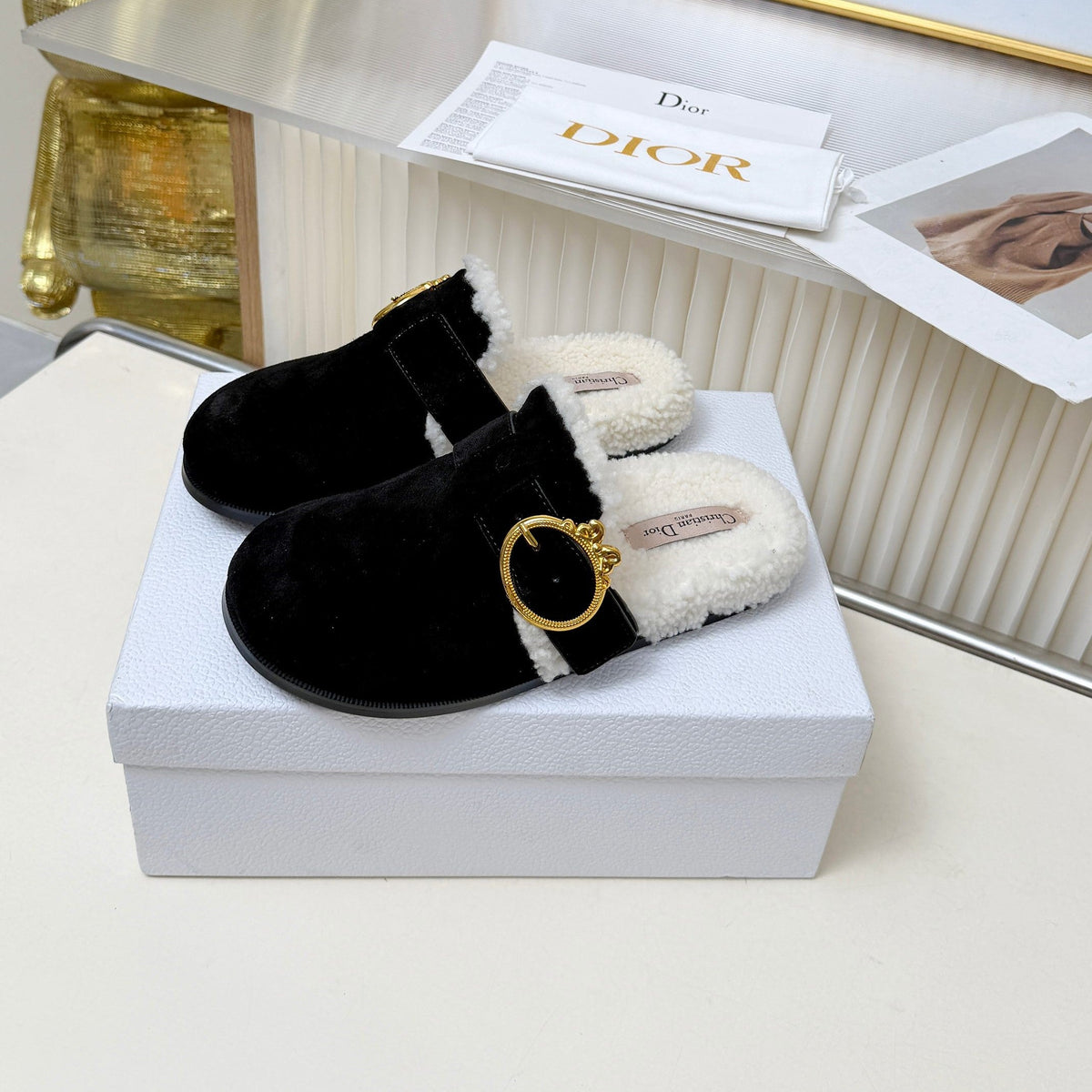 CD 26s Mules Black Suede Shearling 124415