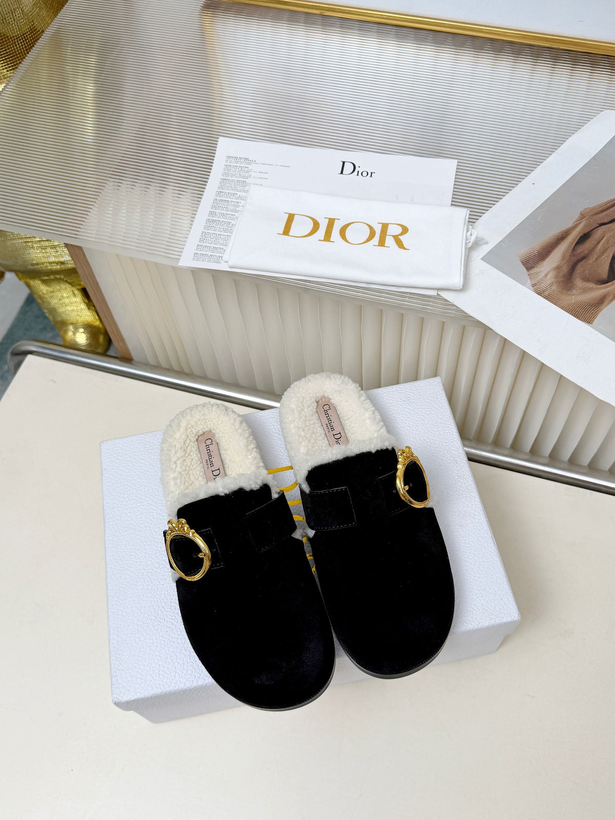 CD 26s Mules Black Suede Shearling 124415