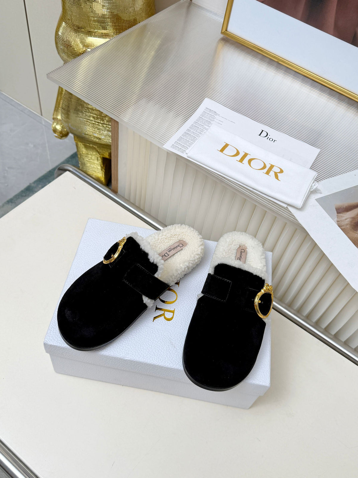 CD 26s Mules Black Suede Shearling 124415