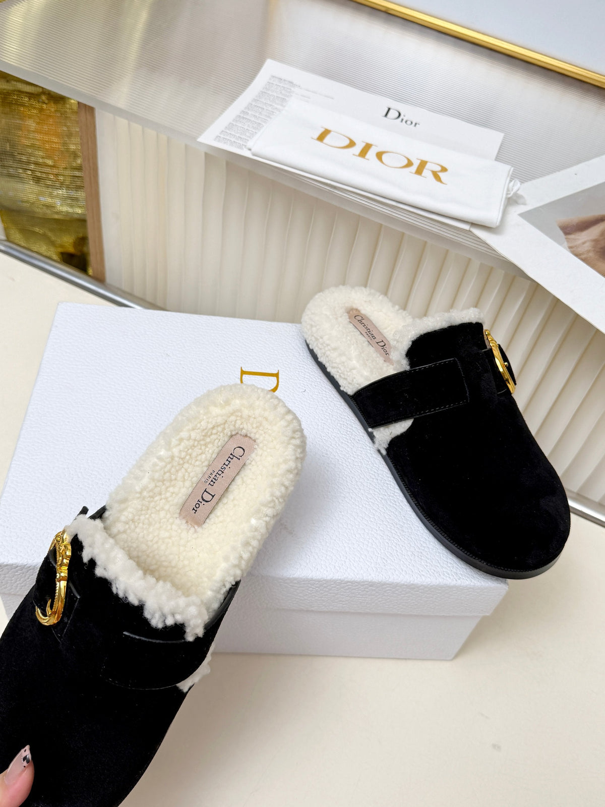 CD 26s Mules Black Suede Shearling 124415