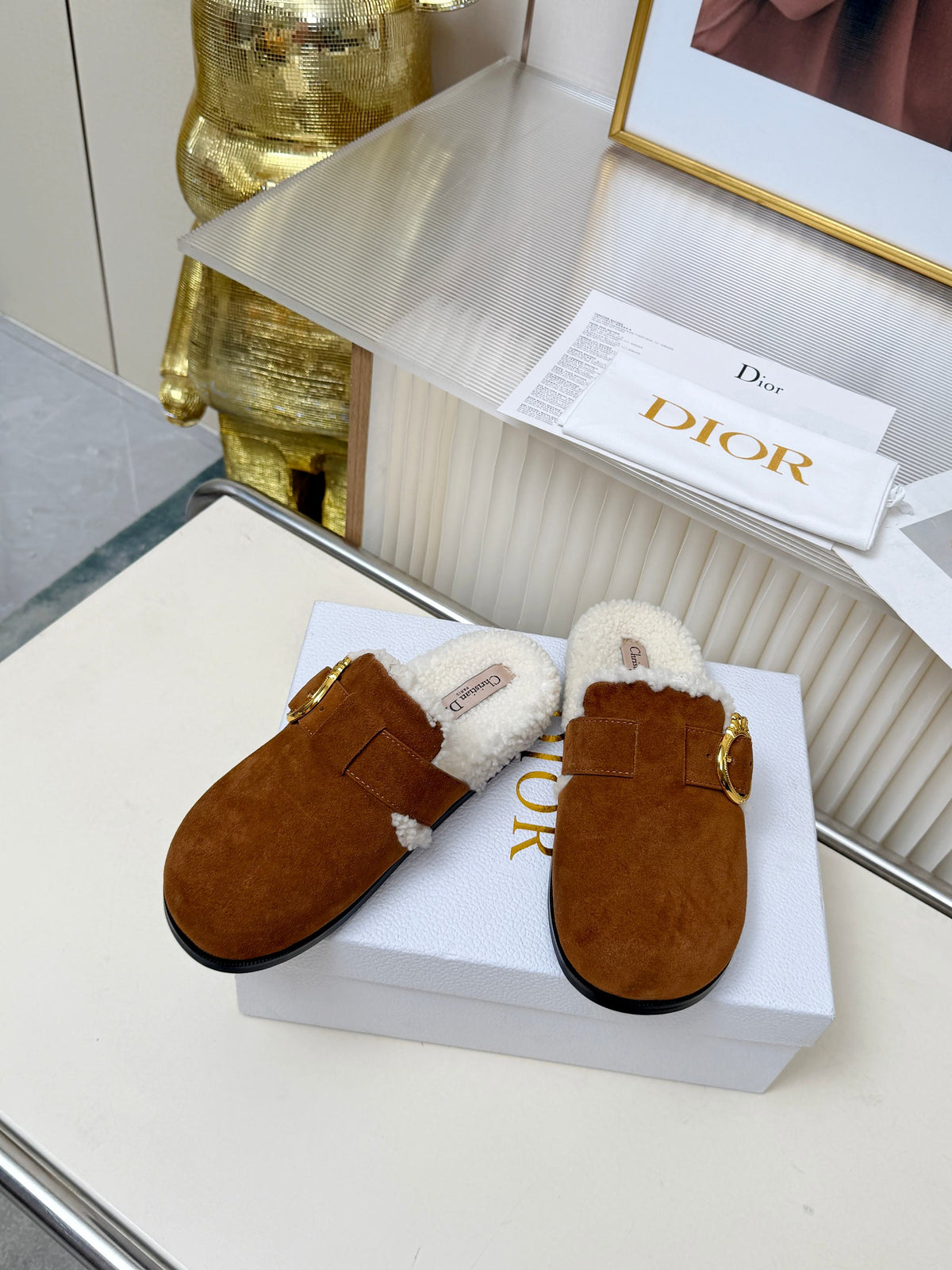 CD 26s Mules Brown Suede Shearling 124414