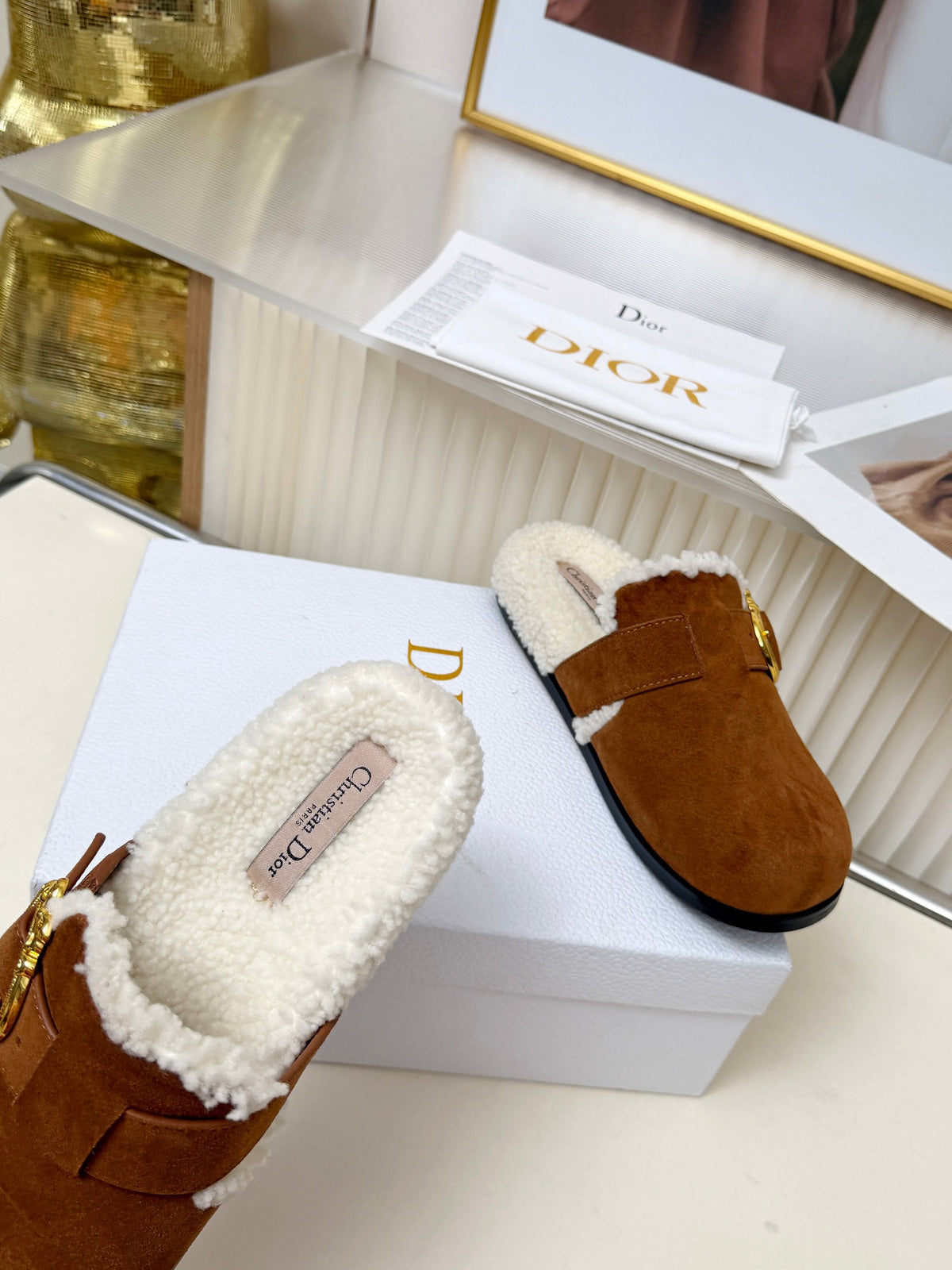 CD 26s Mules Brown Suede Shearling 124414