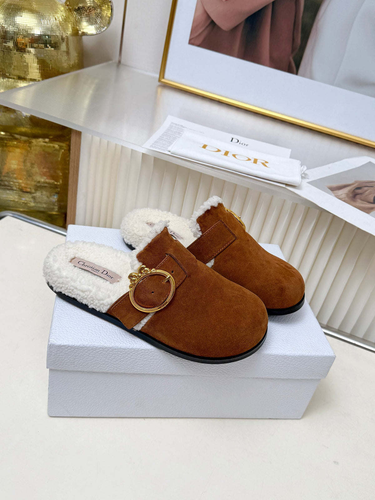 CD 26s Mules Brown Suede Shearling 124414