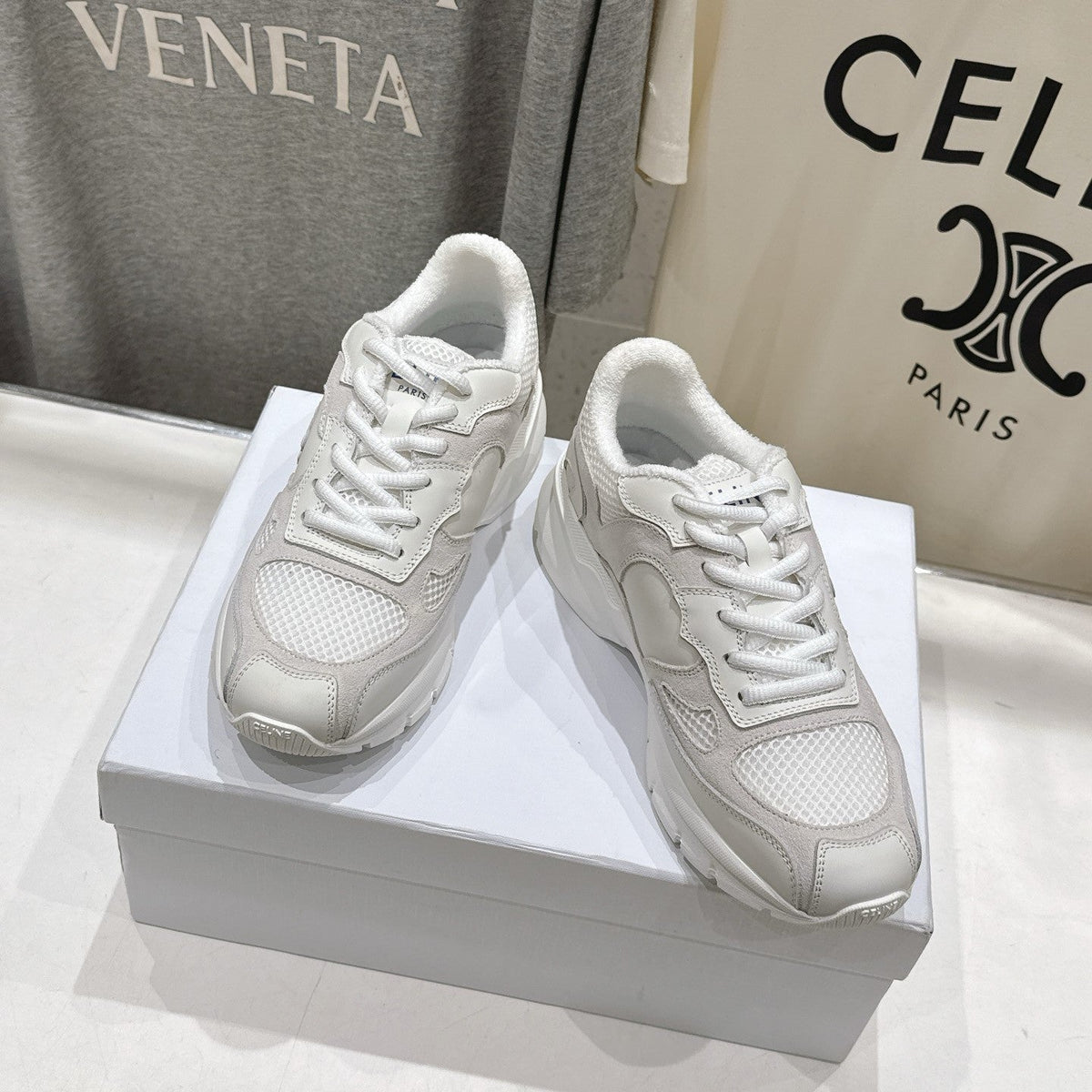 CE 26s Runner Sneakers 4cm White Suede Mesh 100142