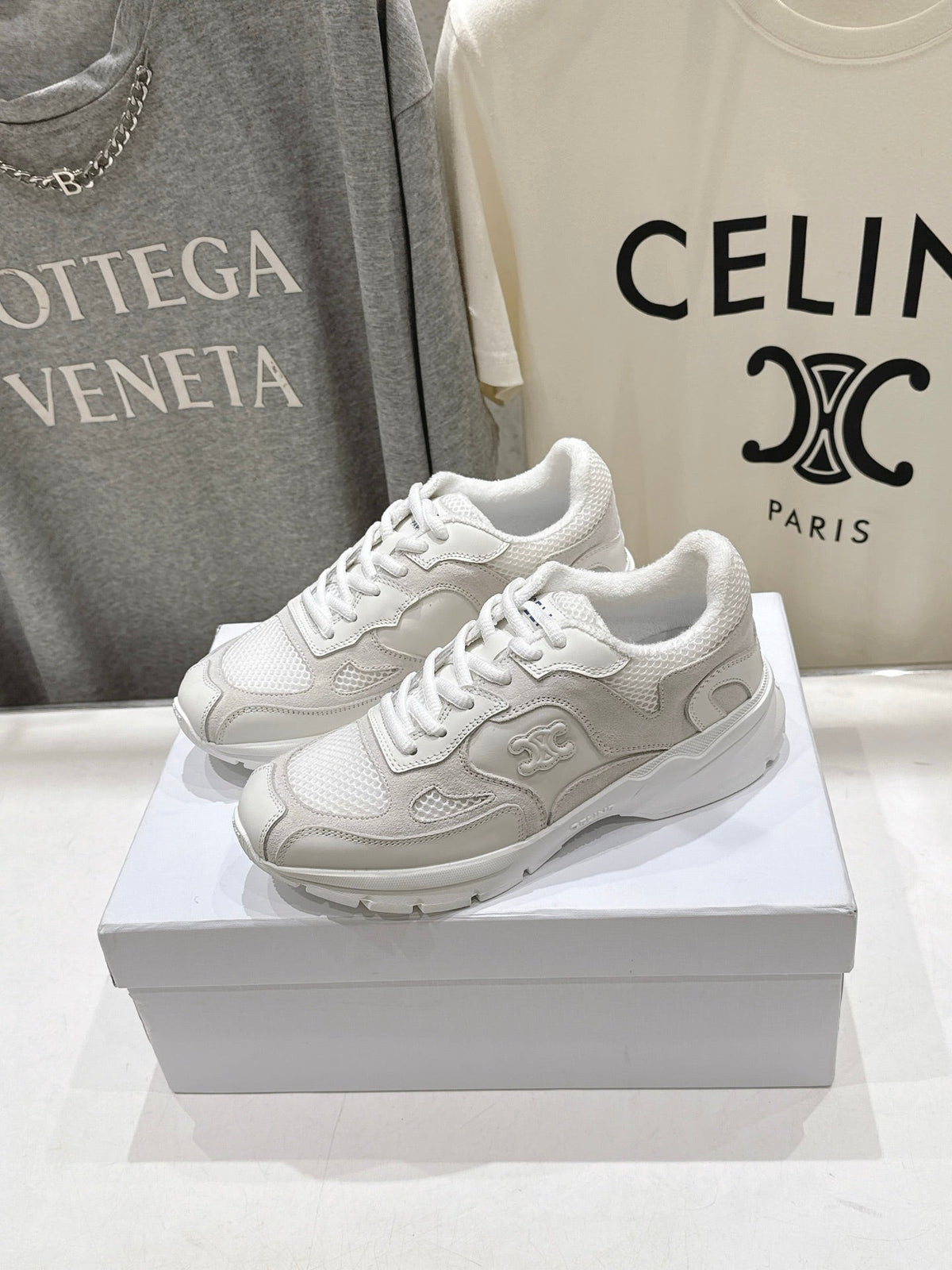 CE 26s Runner Sneakers 4cm White Suede Mesh 100142