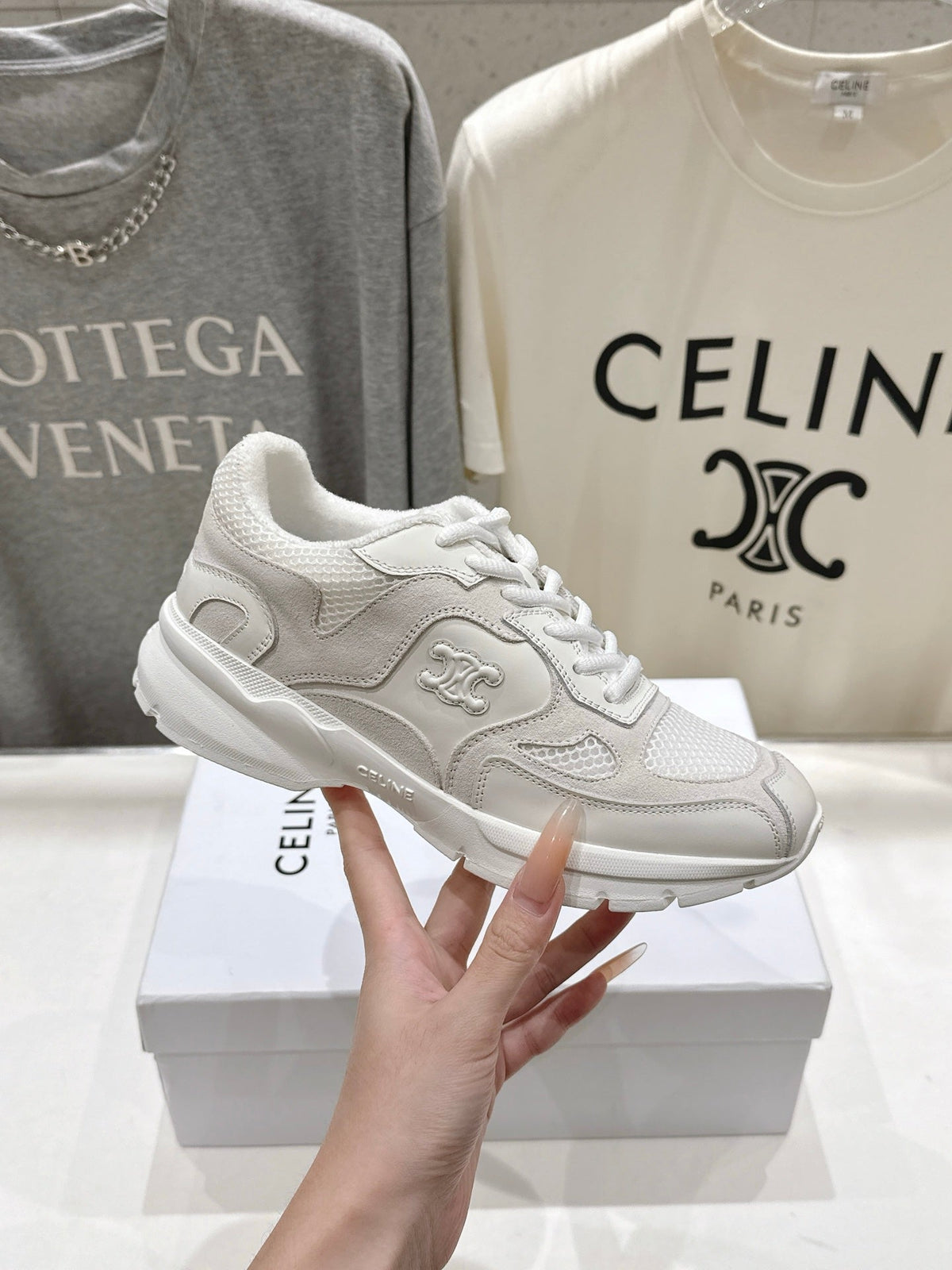 CE 26s Runner Sneakers 4cm White Suede Mesh 100142