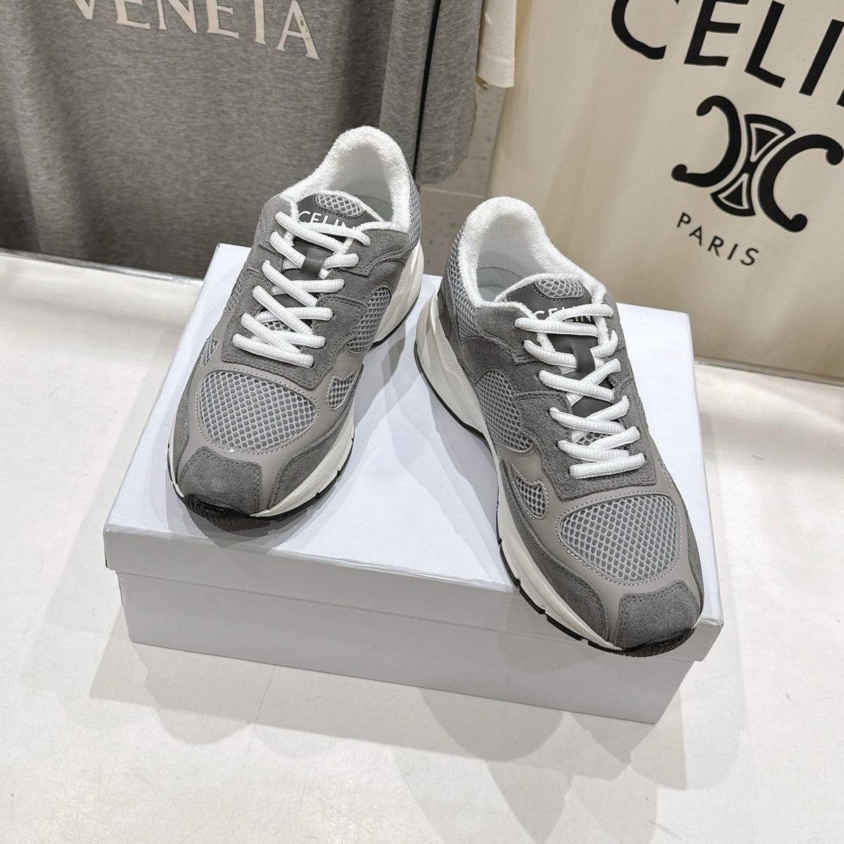 CE 26s Runner Sneakers 4cm Grey Suede Mesh 100143