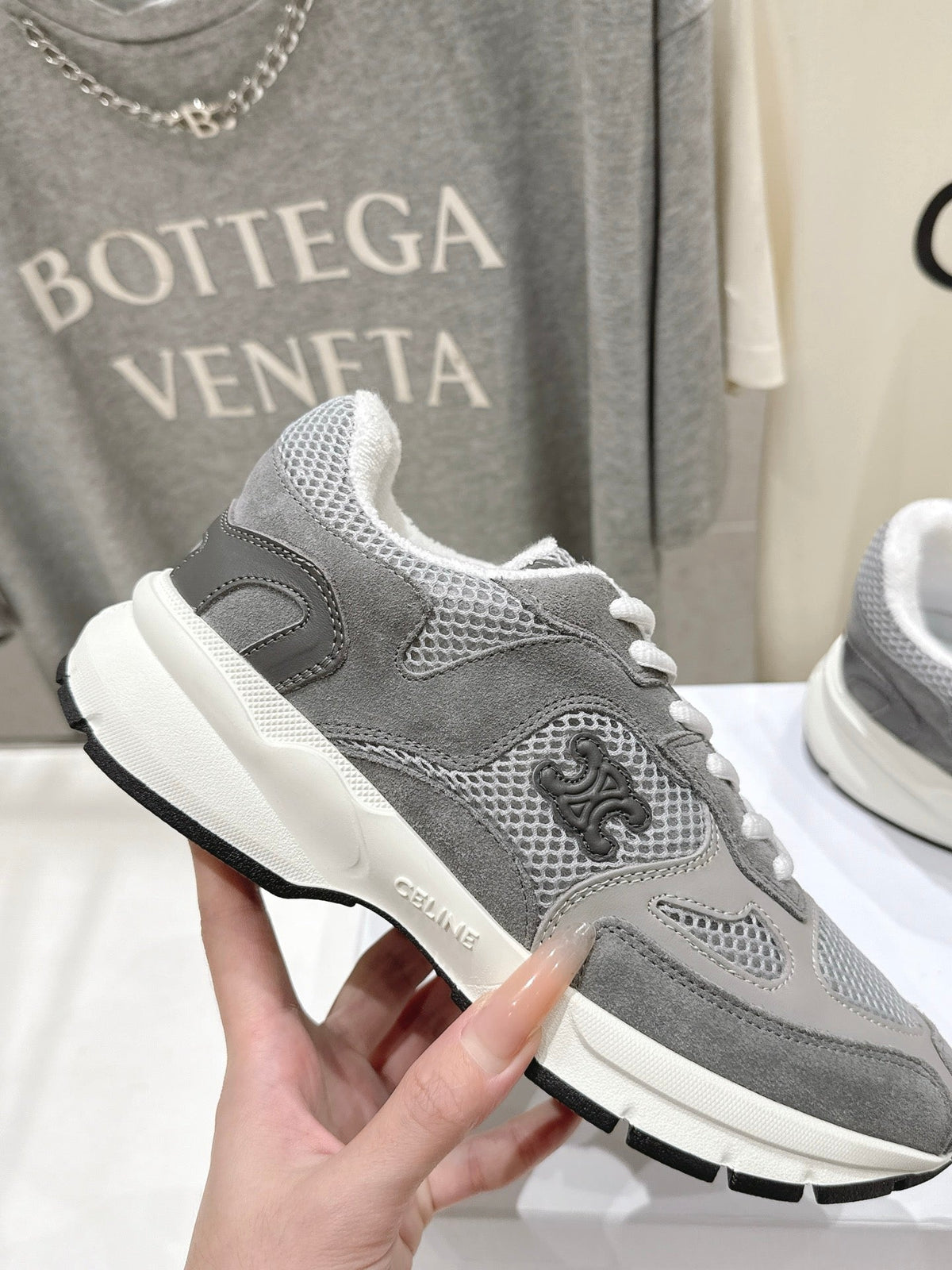 CE 26s Runner Sneakers 4cm Grey Suede Mesh 100143