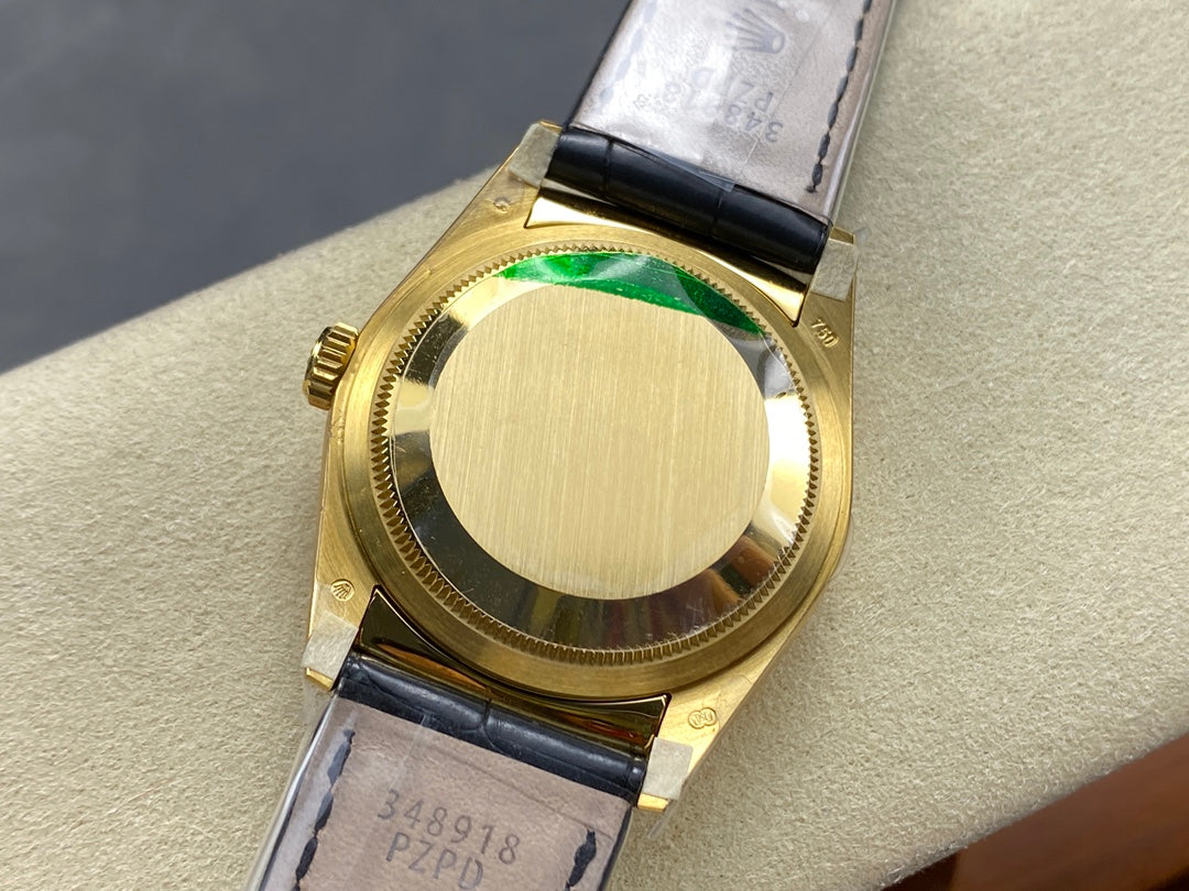Rolex Day-Date 36mm Gold Black Dial Leather