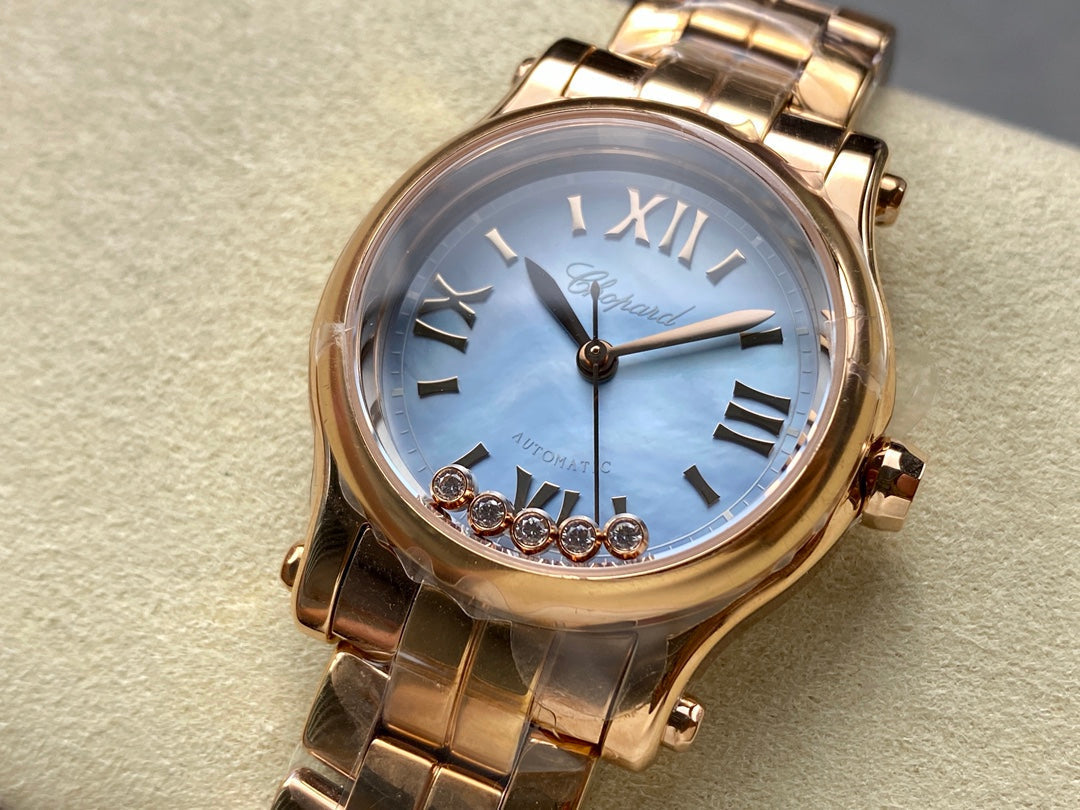 Happy Diamond 30mm Gold Blue Dial