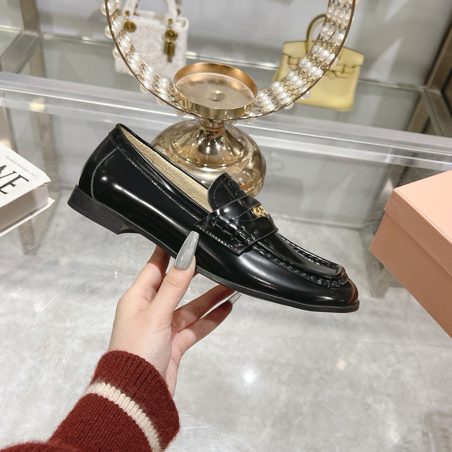 Miu 25C Loafers Black Patent Cowhide 235299