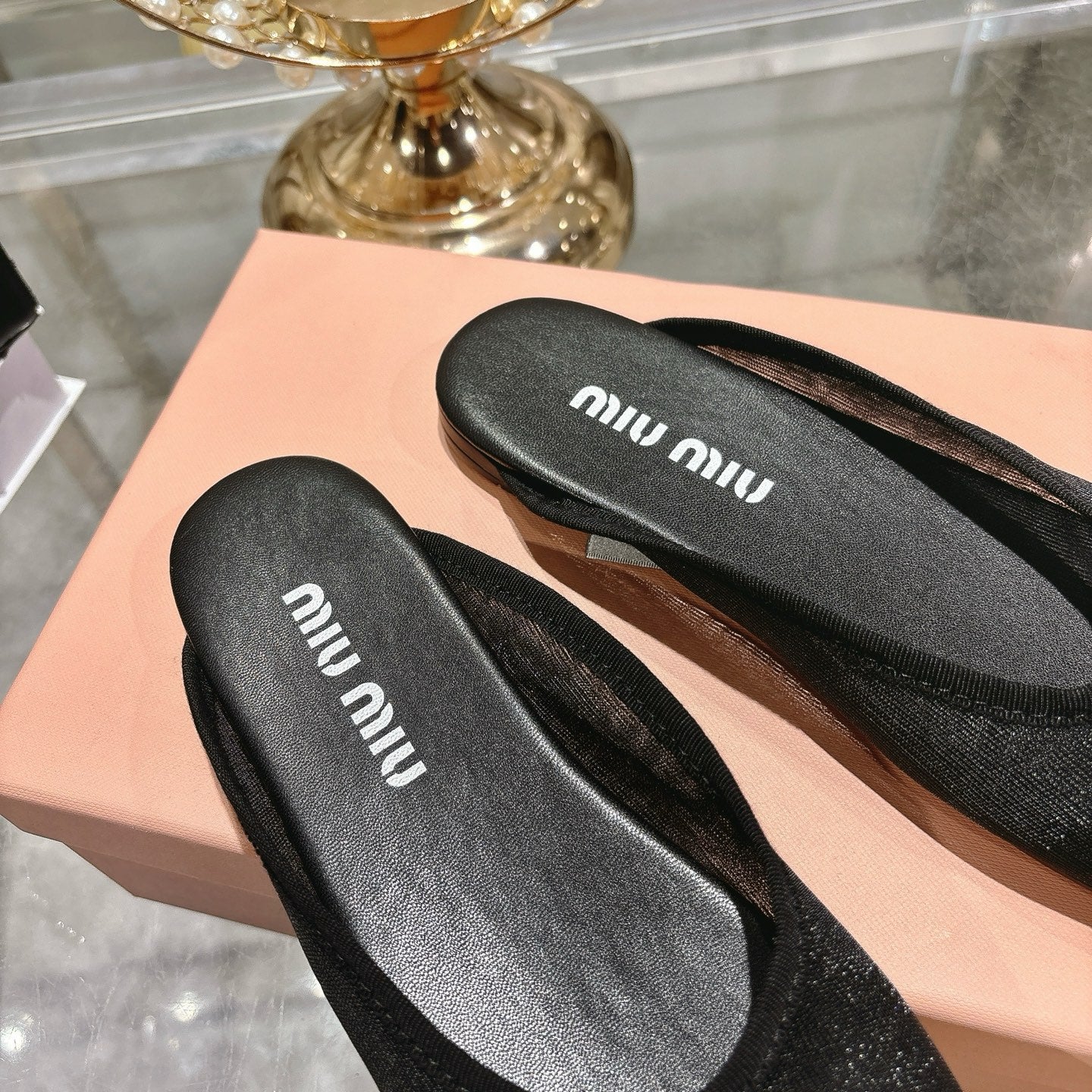 Miu Miu 26s Slippers Black Mesh 679835