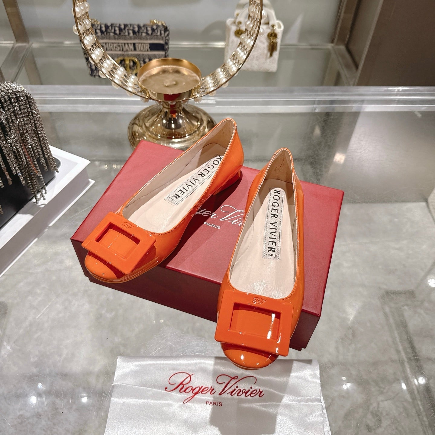 Roger Vivier 26s U Look Ballet Flat Orange Leather 679808