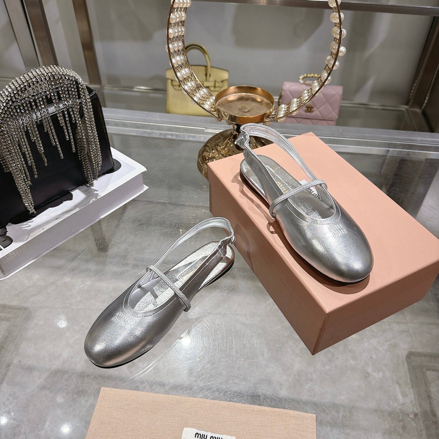 Miu Miu Slingback Flats Sliver Leather 901736