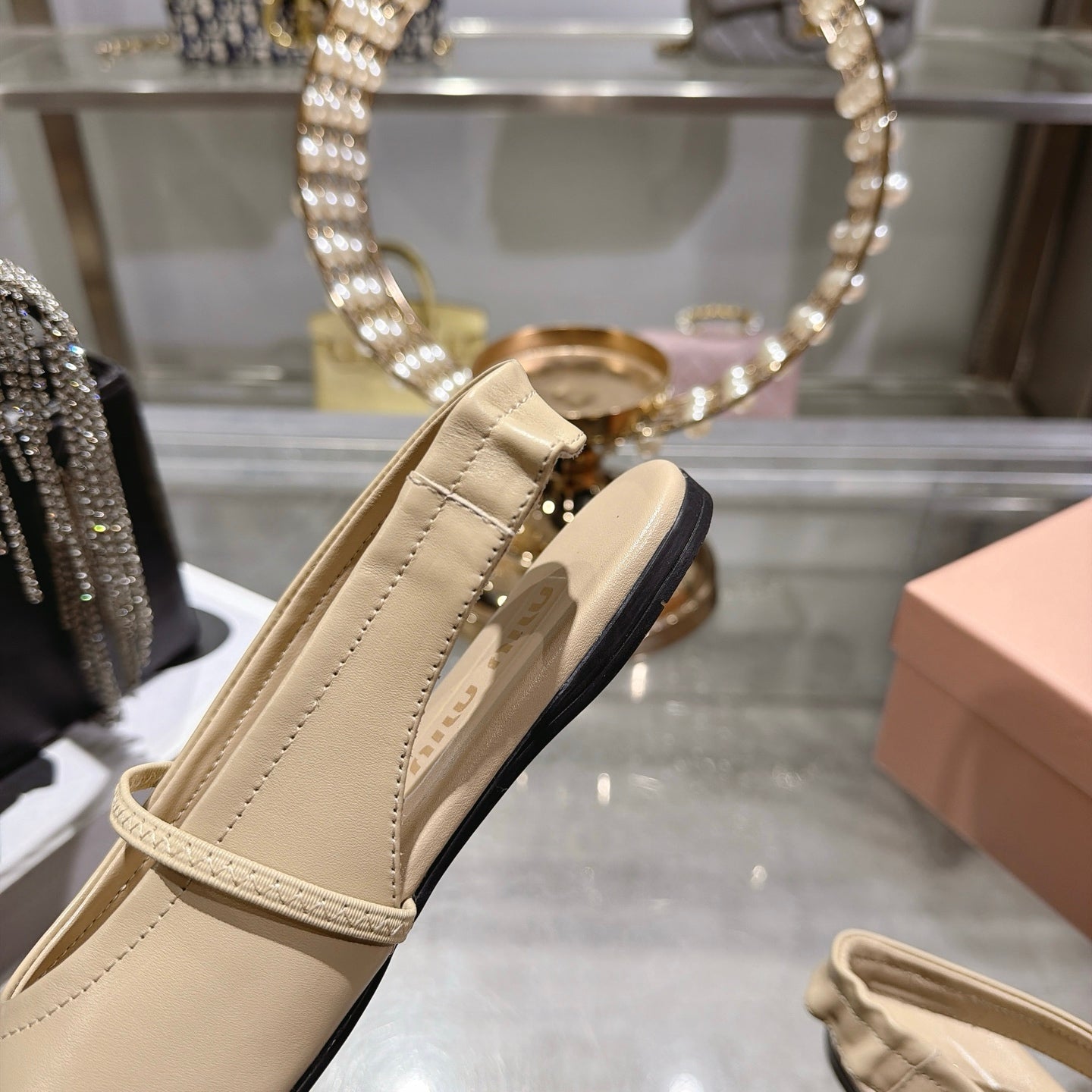 Miu Miu Slingback Flats Beige Leather 901737