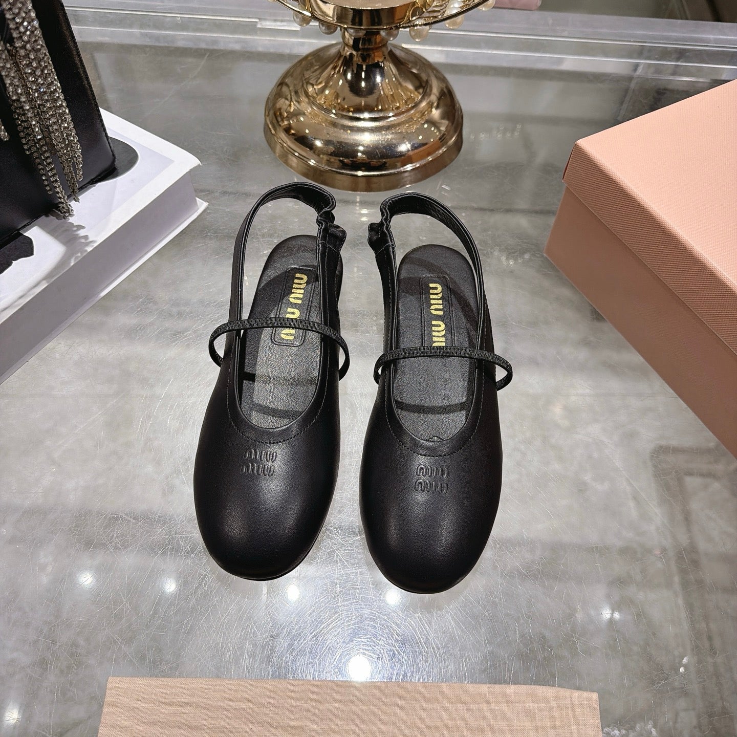 Miu Miu Slingback Flats Black Leather 901738