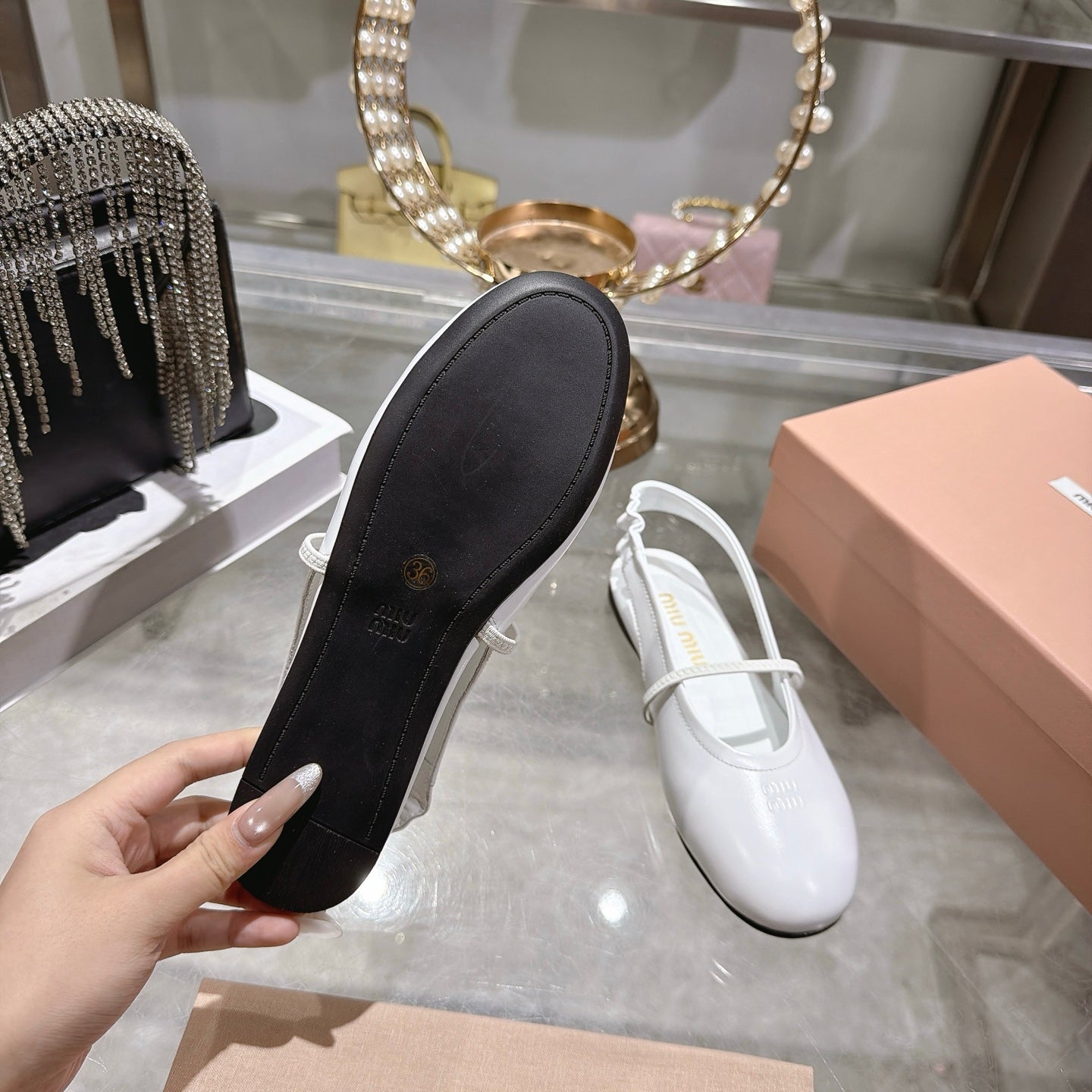 Miu Miu Slingback Flats White Leather 901739