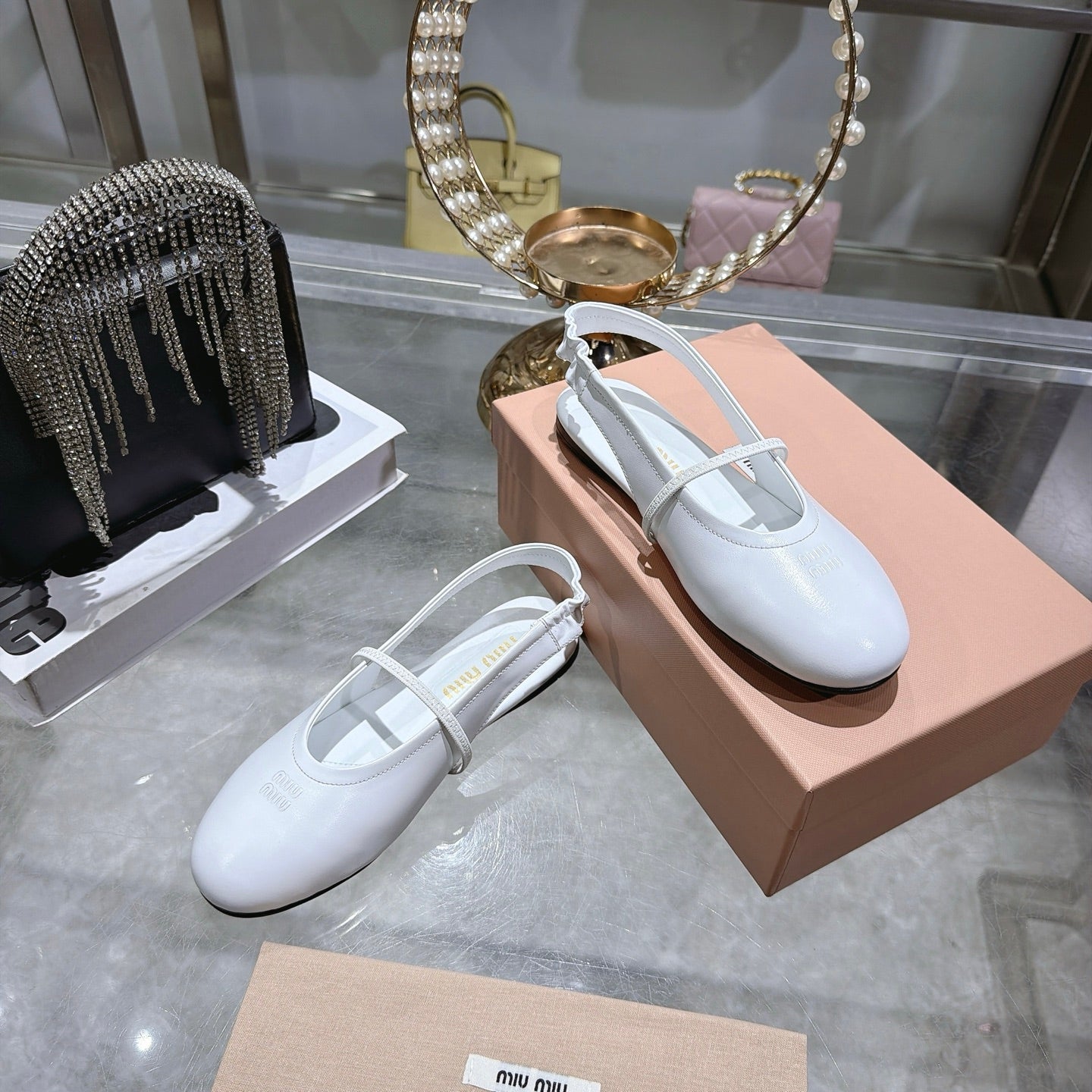Miu Miu Slingback Flats White Leather 901739