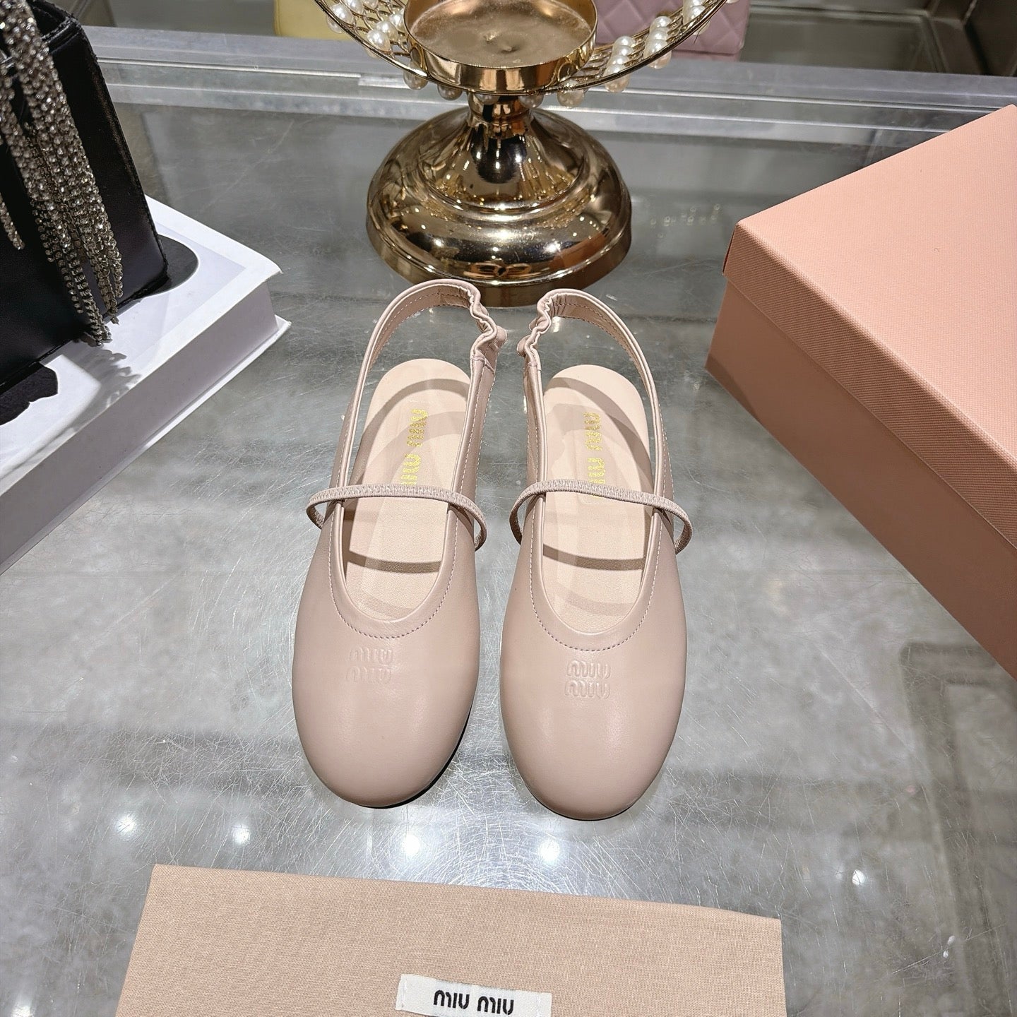 Miu Miu Slingback Flats Light Pink Leather 901740