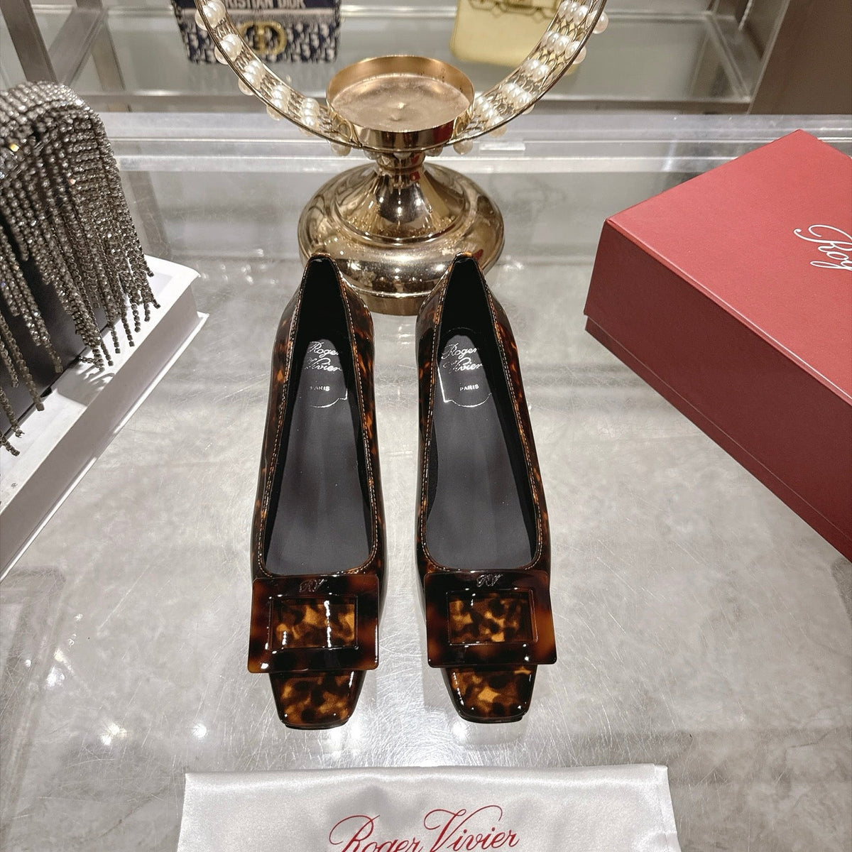 RV 26s Belle Vivier Pumps 4.5cm Tortoiseshell Patent 999730
