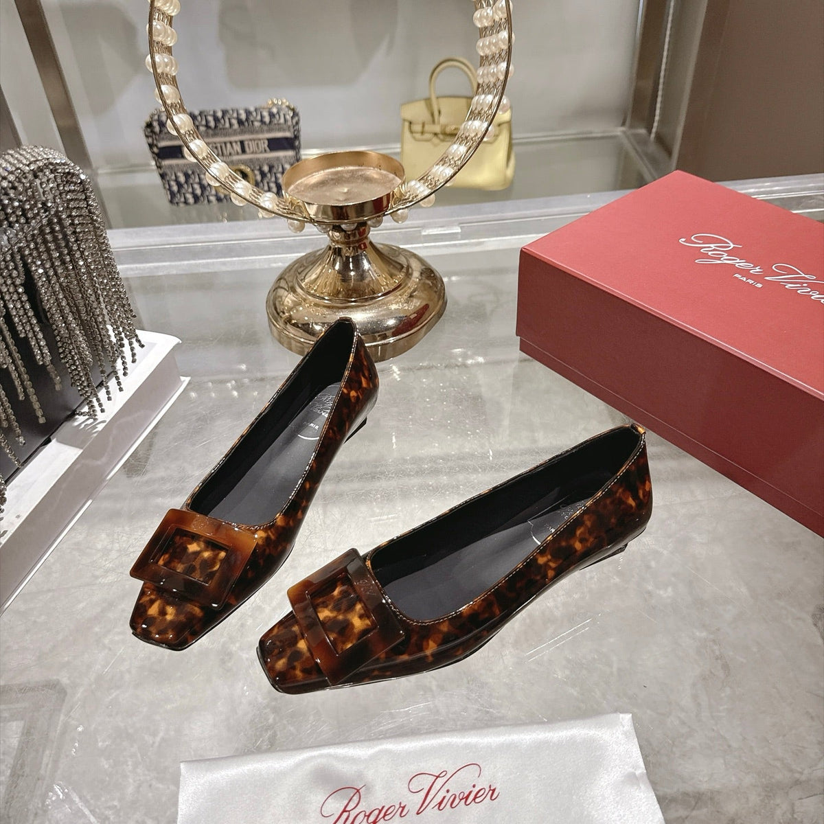 RV 26s Belle Vivier Pumps 2.5cm Tortoiseshell Patent 999731