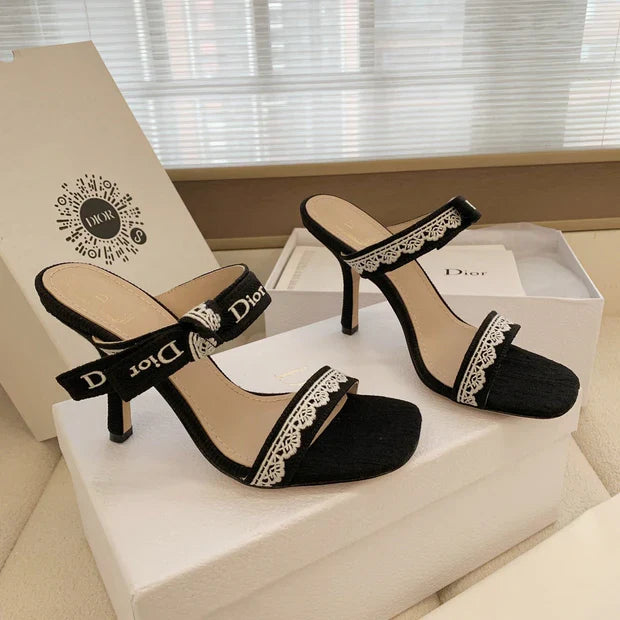 CD 26s High Heel Sandal 100 Black Canvas Sheepskin 664176