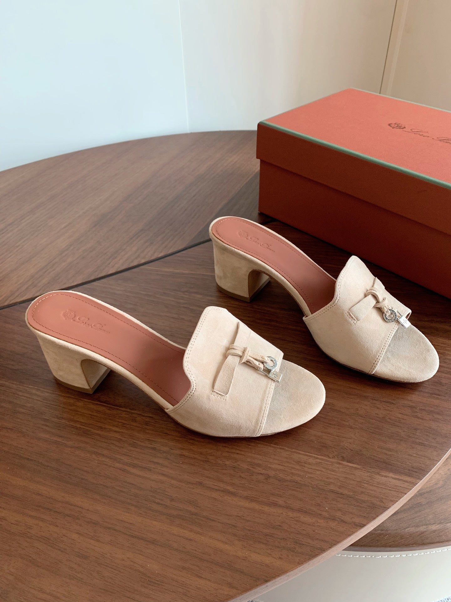 LP 26s Summer Mule Heels 60mm In Cream White Suede Silver Hardware