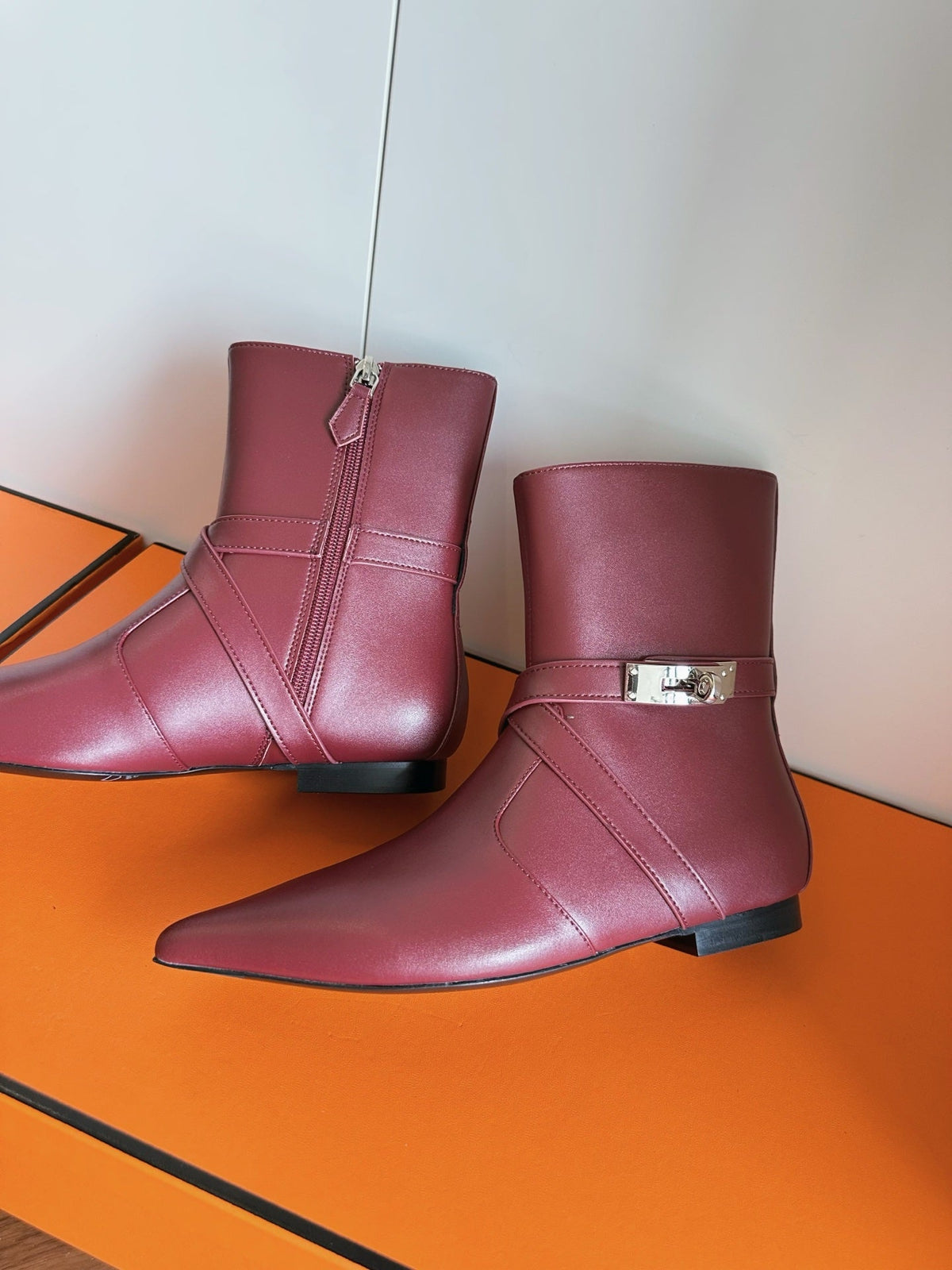 HM 26s Nice Ankle Boots 1.5cm Burgundy Leather 150731