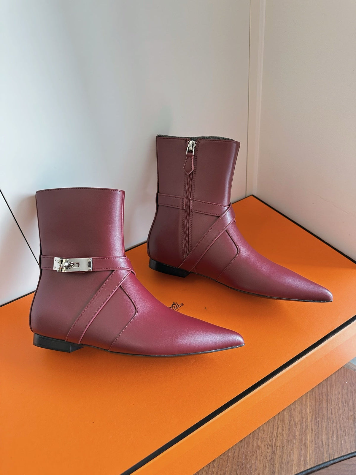 HM 26s Nice Ankle Boots 1.5cm Burgundy Leather 150731