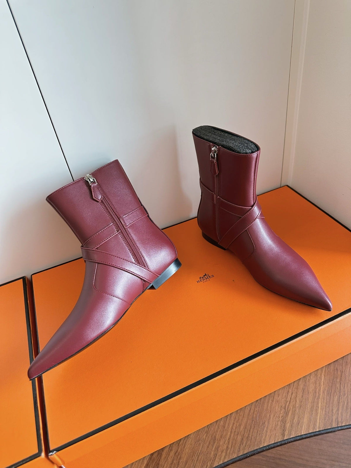 HM 26s Nice Ankle Boots 1.5cm Burgundy Leather 150731