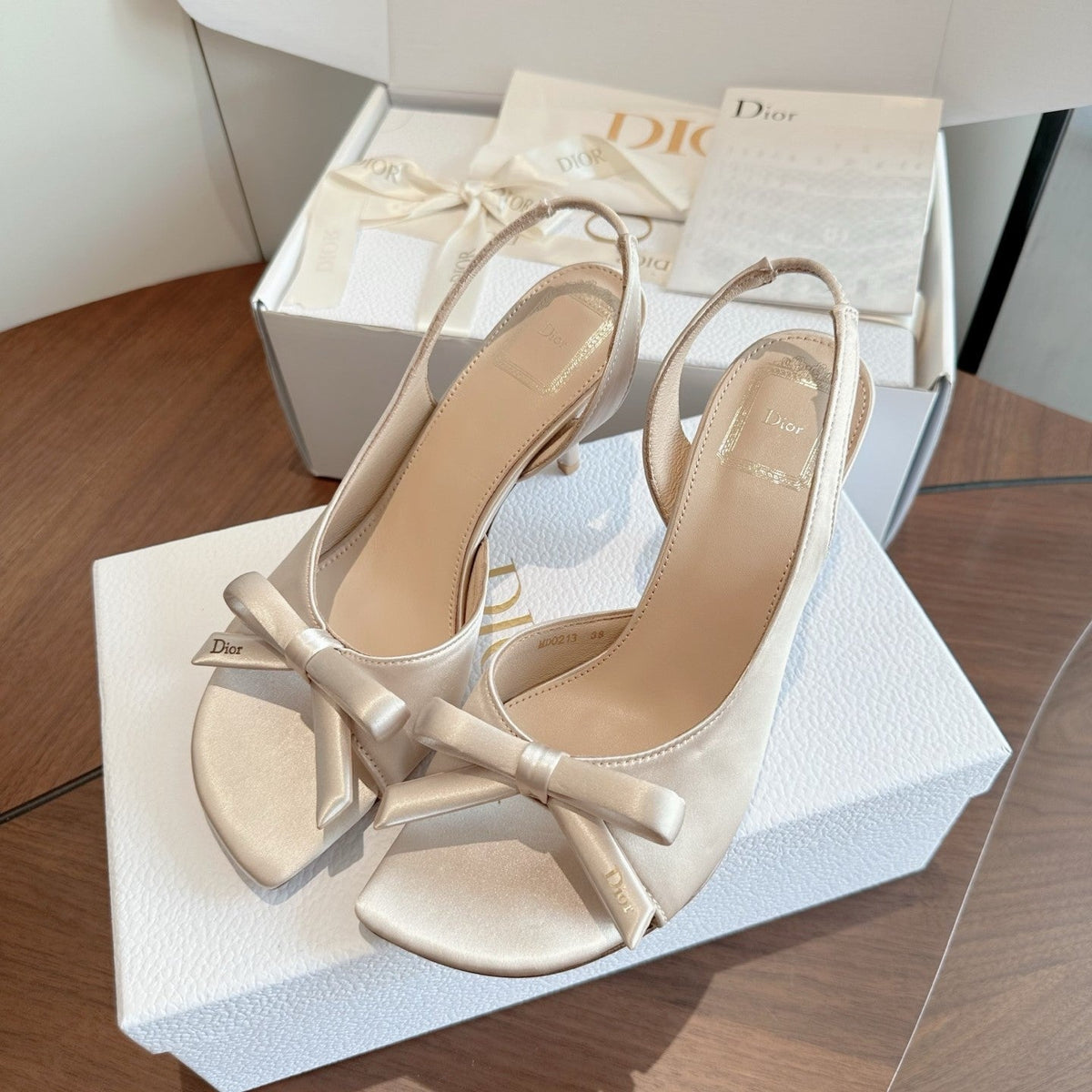 CD 26s J'Adior Slingback Sandals Beige Satin 150507