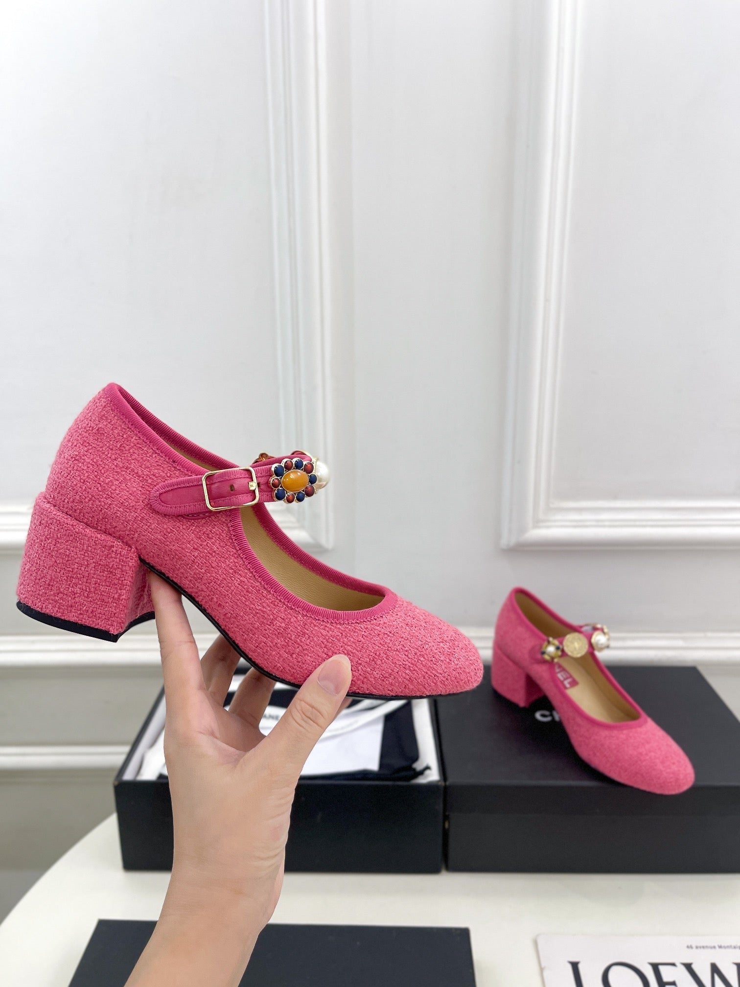 CC High Mary Janes 55mm Dark Pink Wool Tweed And Fabric 948817