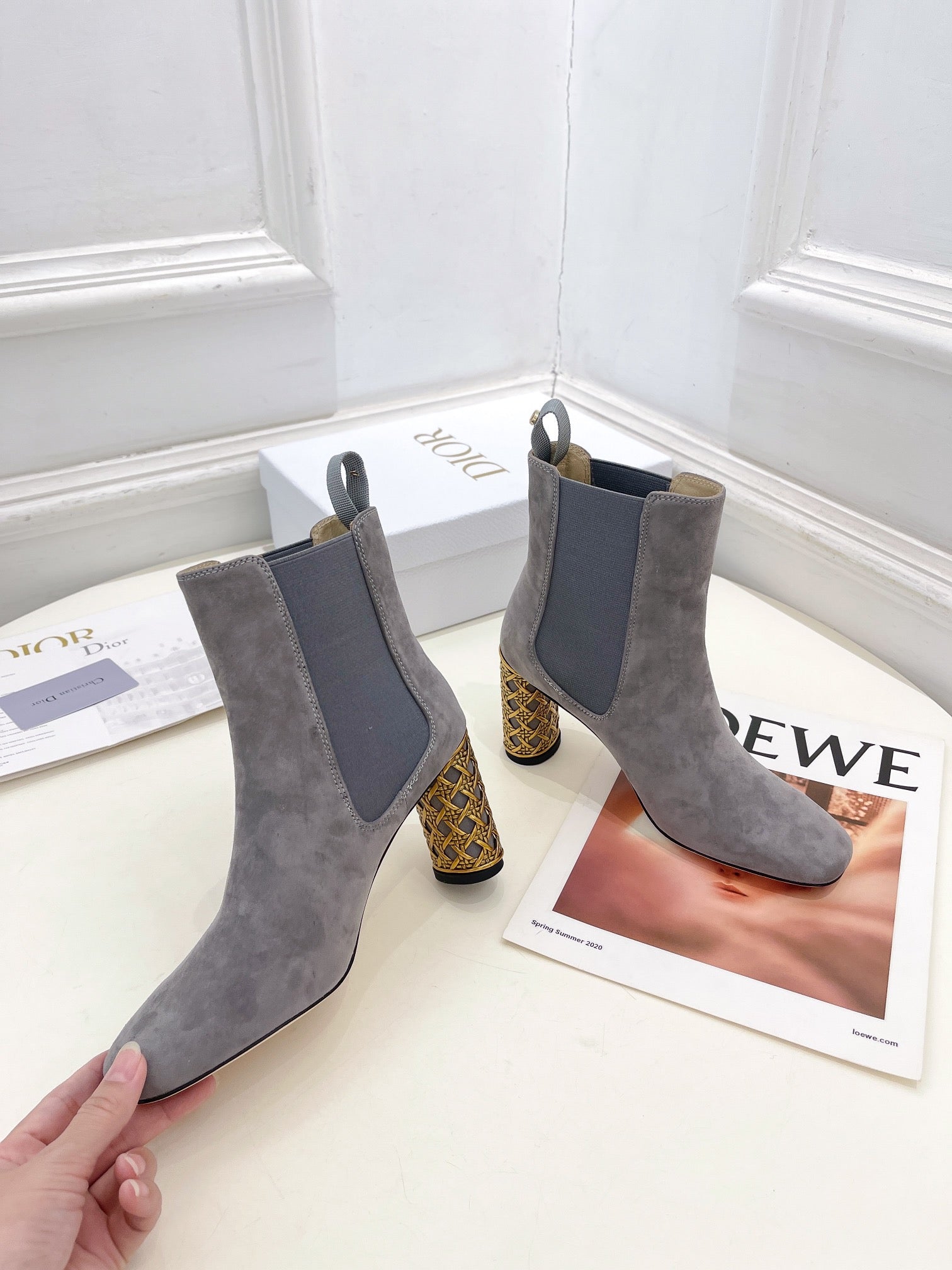 CD Icon Heeled Ankle Boot 80mm Grey Suede