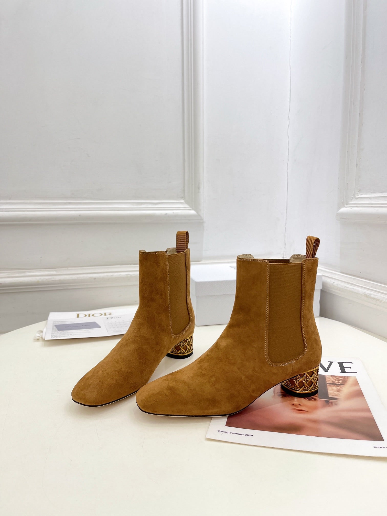 CD Icon Heeled Ankle Boot 40mm Brown Orange Suede