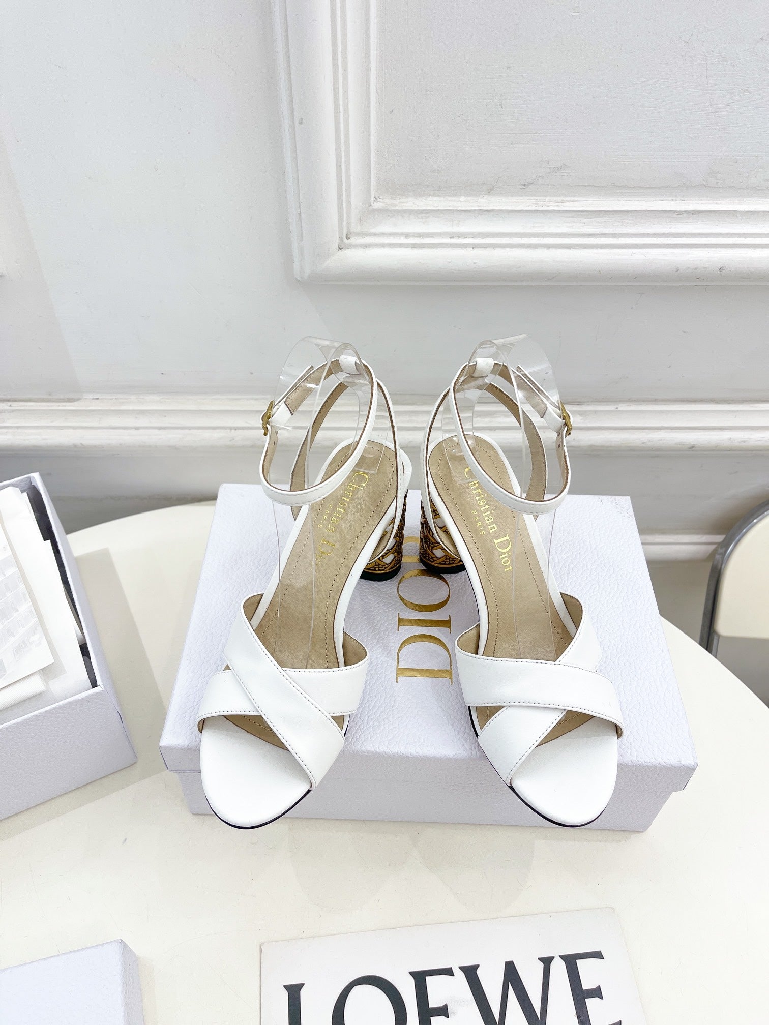 CD Icon Heeled Sandal 80mm White Calfskin