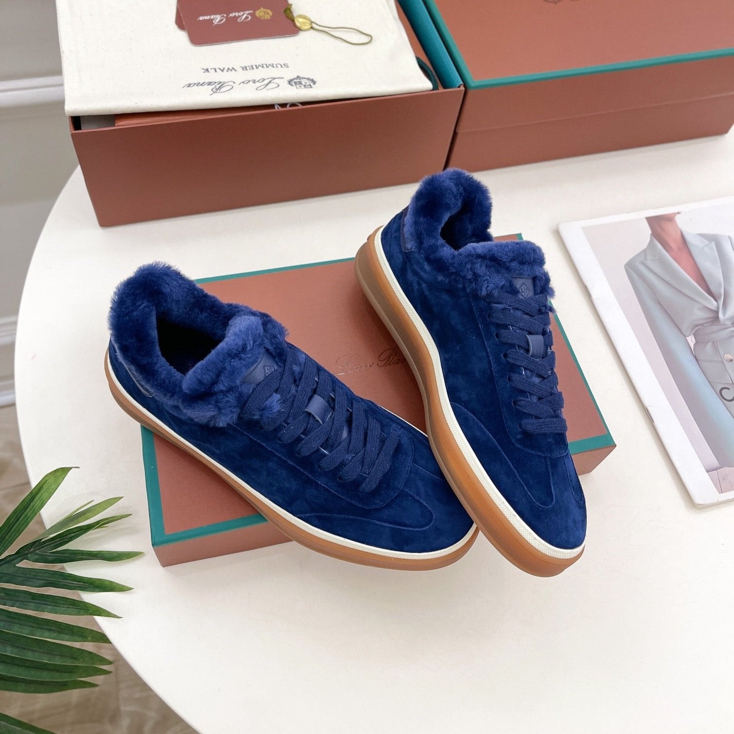 LP Tennis Walk Sneaker In Navy Blue Suede Lined With Wool Fleece 988268