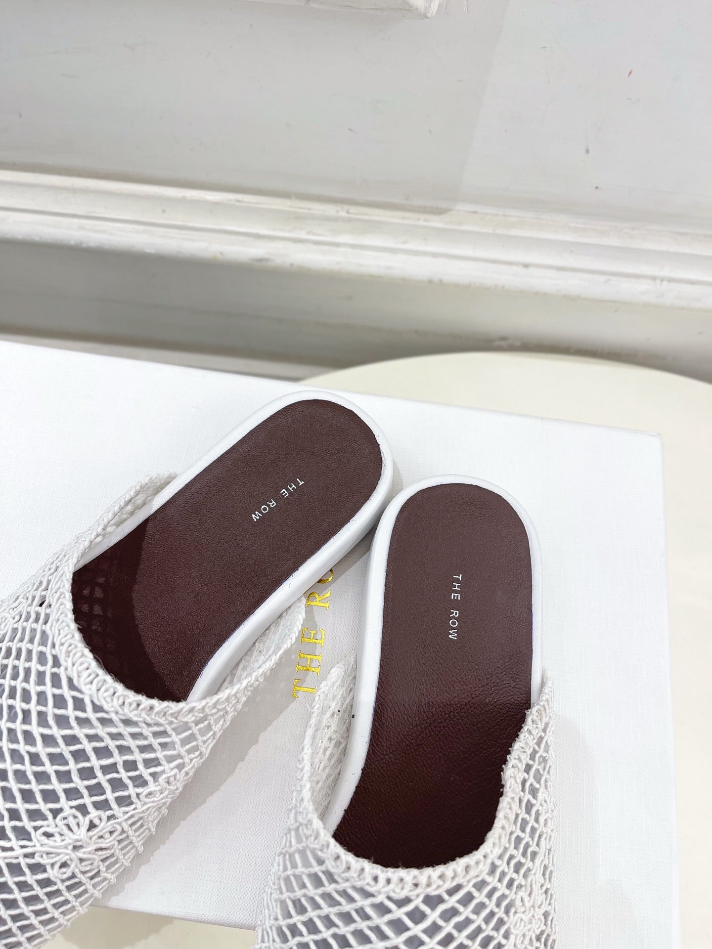 The Row Slide Mules 25mm White Mesh And Sheepskin 325556