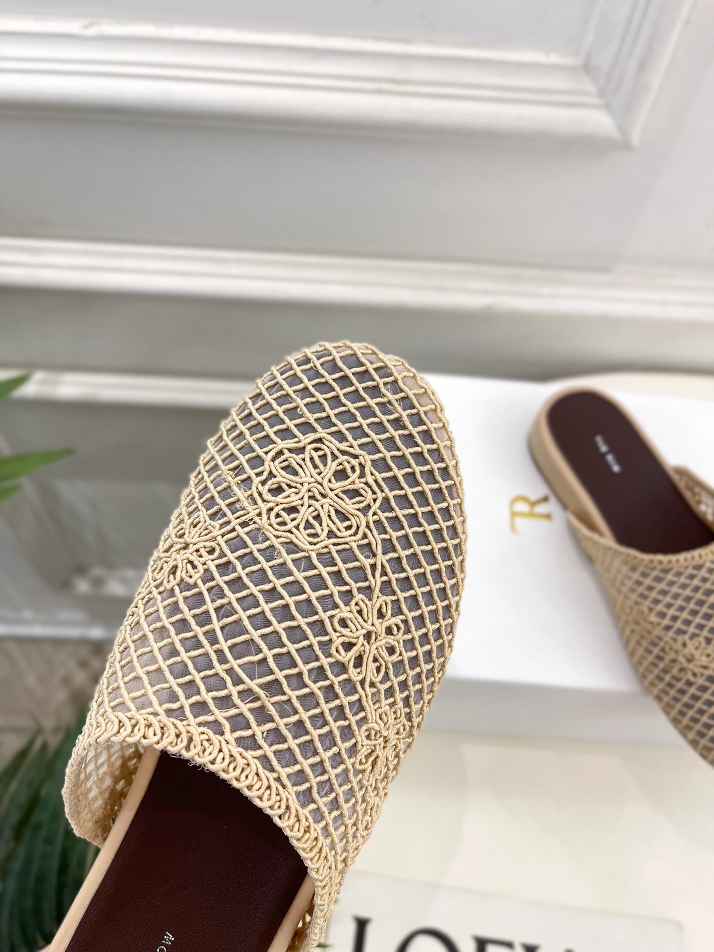The Row Slide Mules 25mm Beige Mesh And Sheepskin 325557