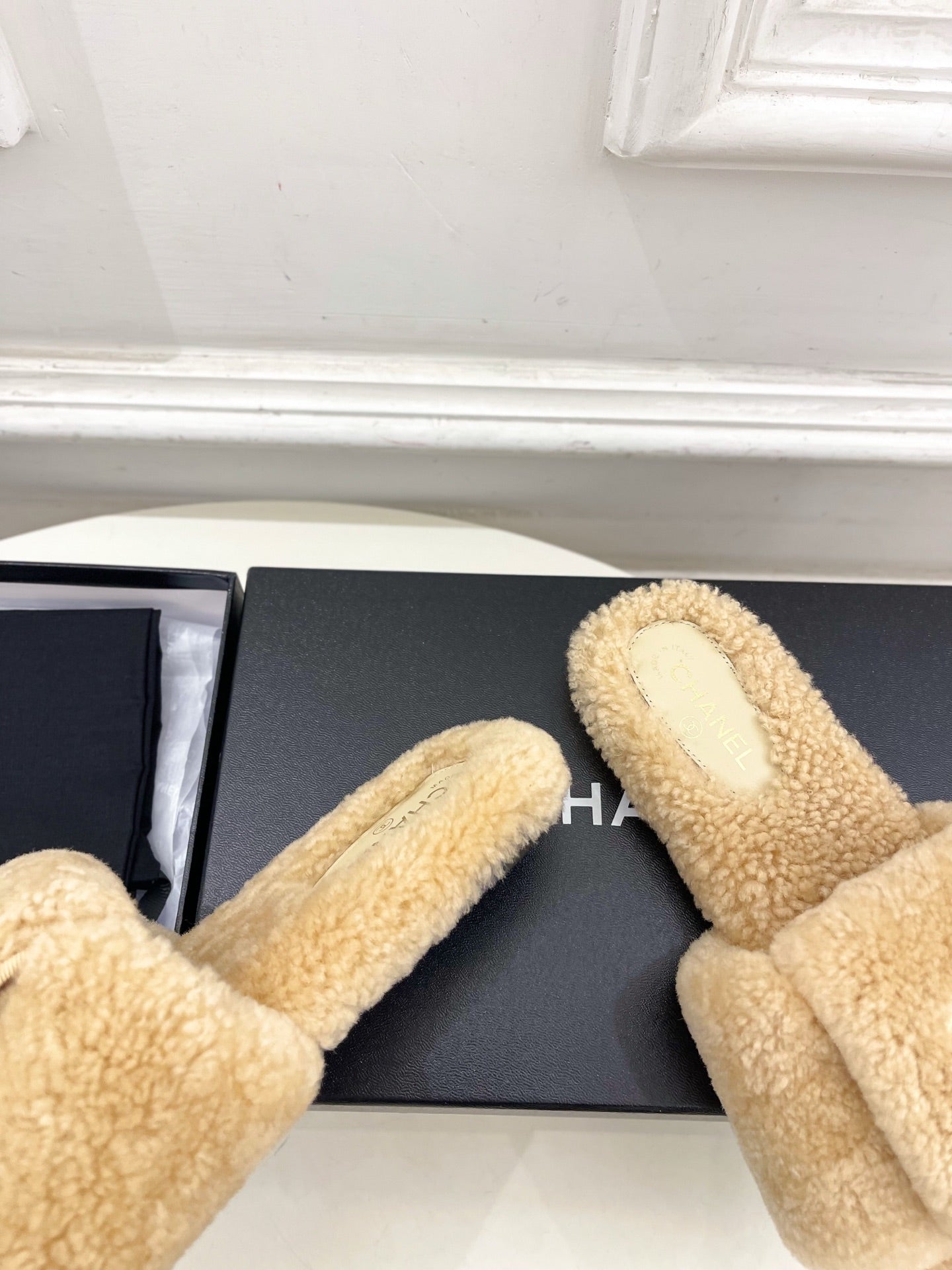 CC 25s Logo Slippers Beige Wool GHW 435268
