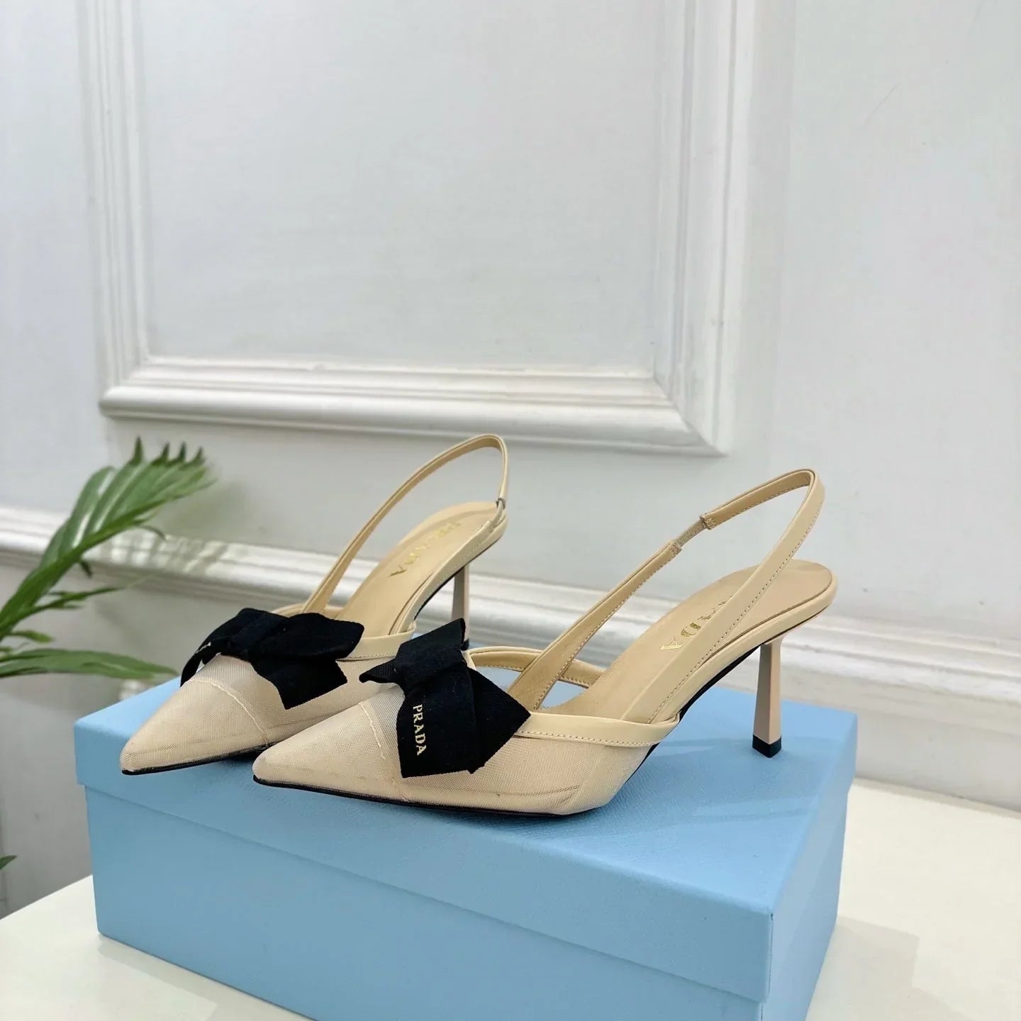 PRA 26S Pointed-Toe Slingback 75 Beige Mesh Sheepskin 631963