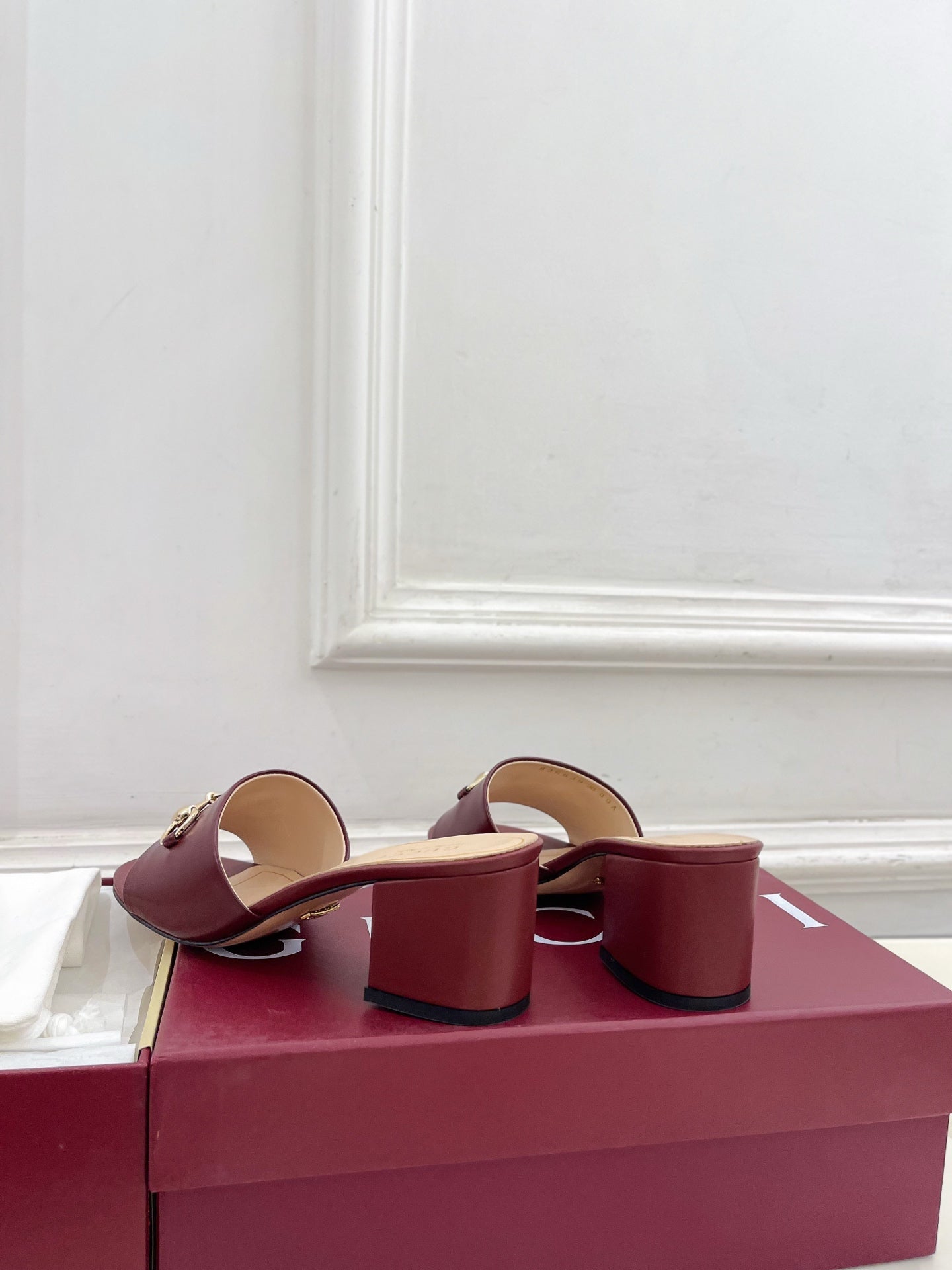 GG 26s Slide Sandal 5.5cm With Horsebit Burgundy Leather 640292