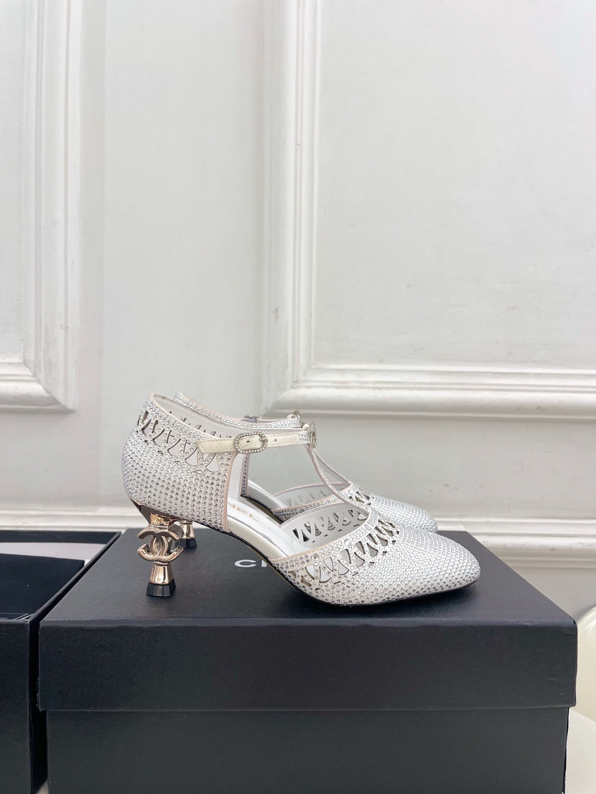Chanel 26s High Heels 65 Mm In White With Crystal Embellishments