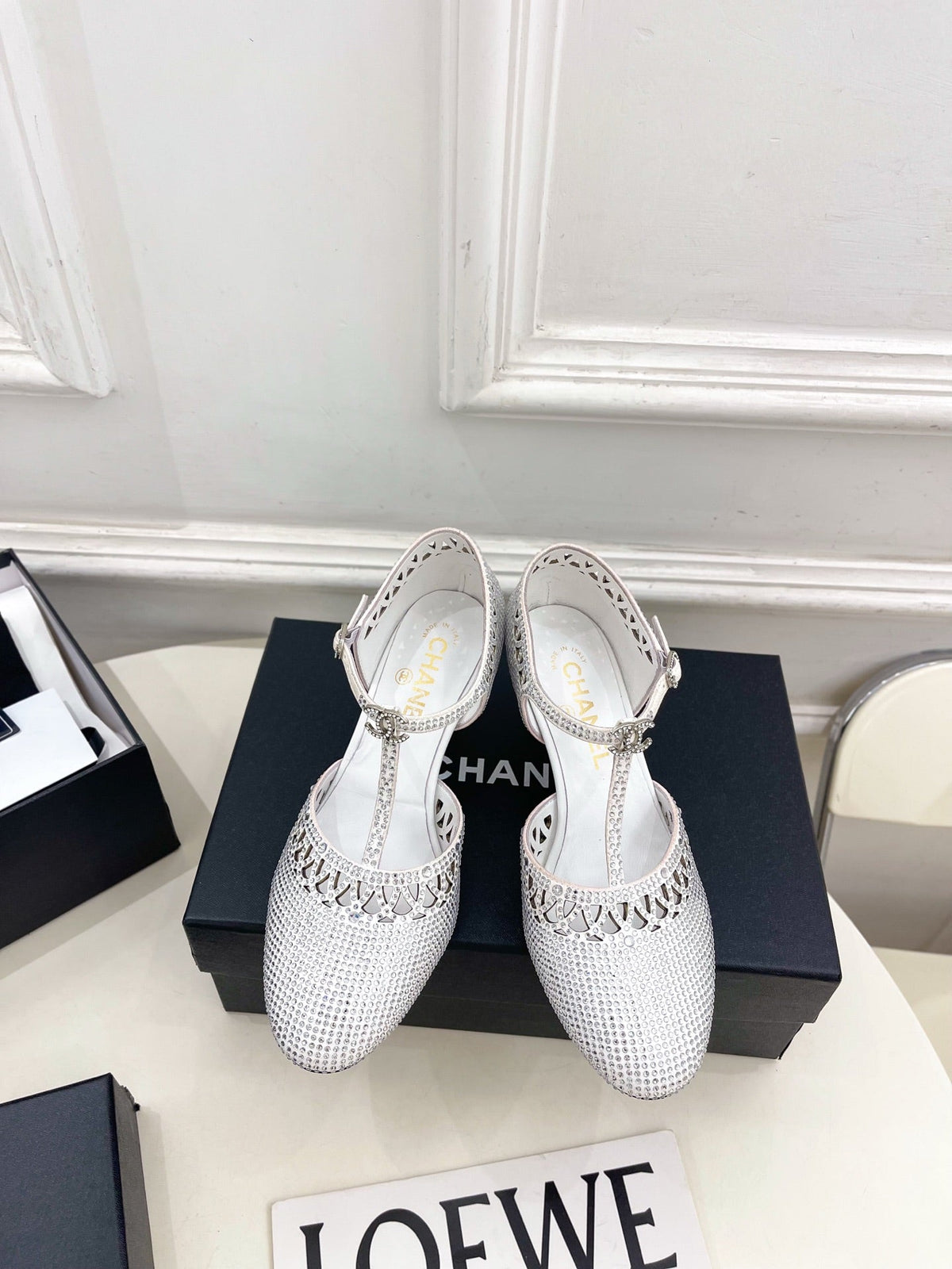 Chanel 26s High Heels 65 Mm In White With Crystal Embellishments