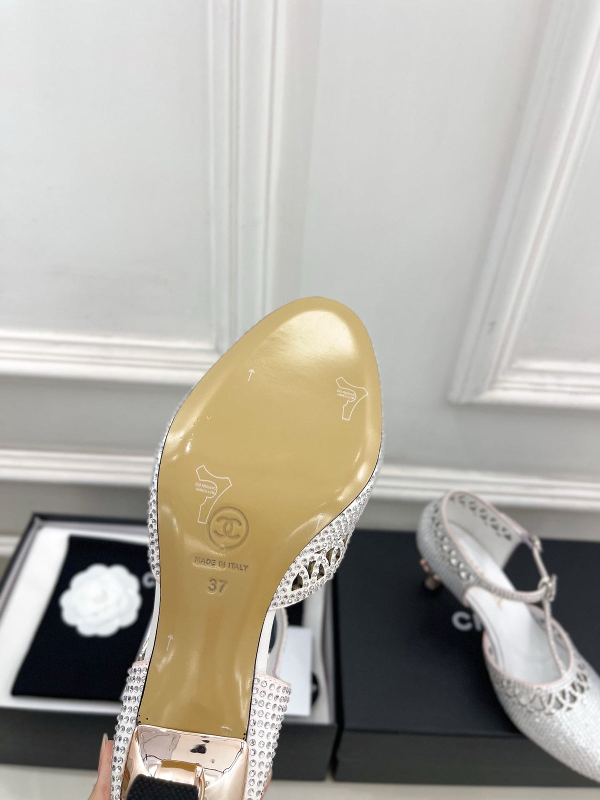Chanel 26s High Heels 65 Mm In White With Crystal Embellishments