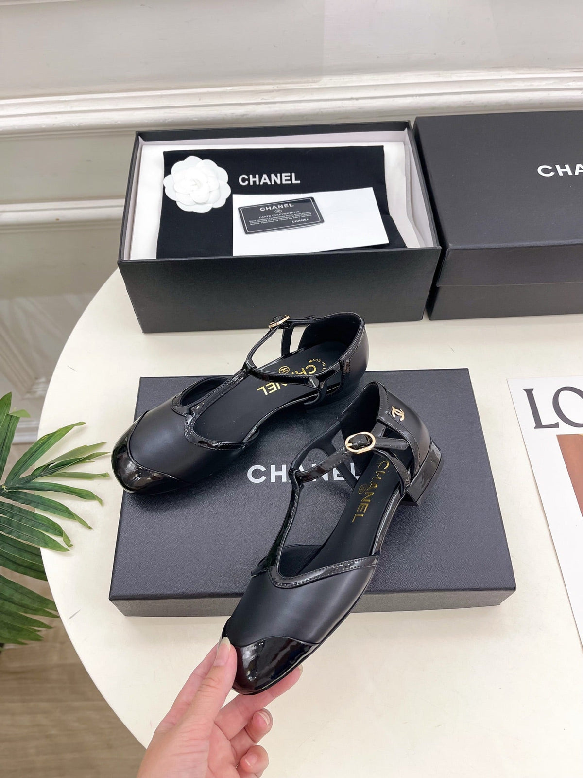 Chanel 26s T Strap Mary Janes In Black Patent And Lambskin