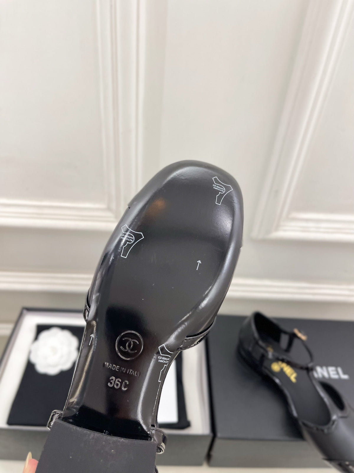 Chanel 26s T Strap Mary Janes In Black Patent And Lambskin