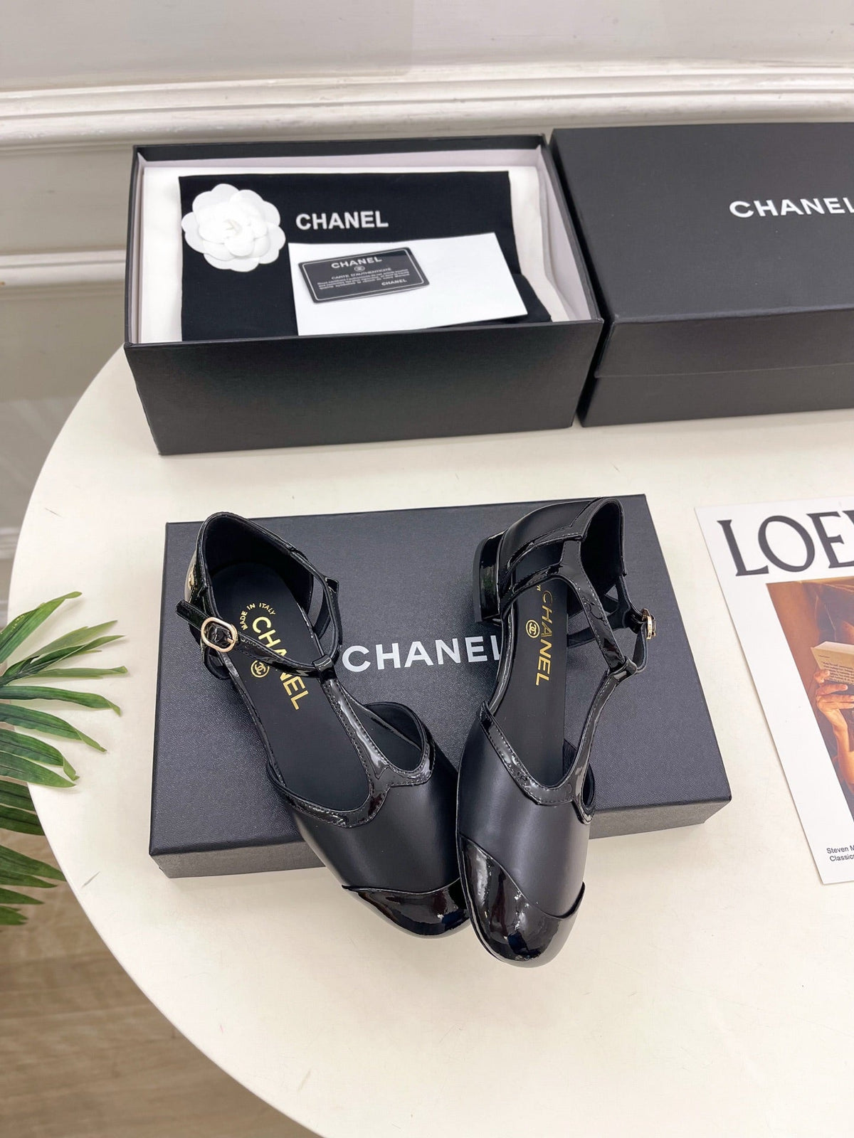 Chanel 26s T Strap Mary Janes In Black Patent And Lambskin