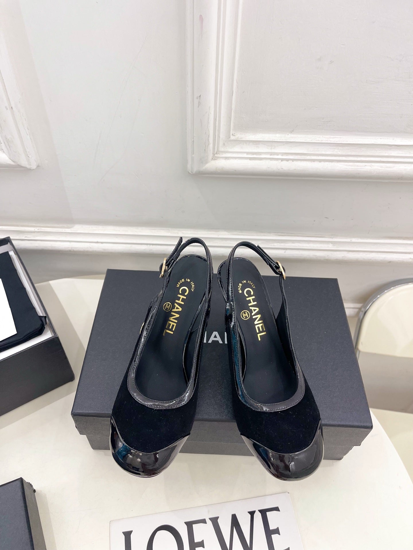 CC 26s Slingbacks Conic Heel 9cm Black Suede Leather 946879