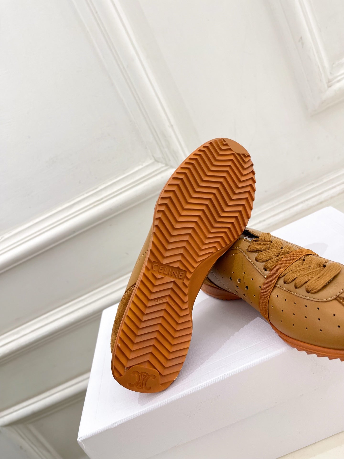 Celine 26s Soft Sneaker Camel Perforated Lambskin Suede 947588