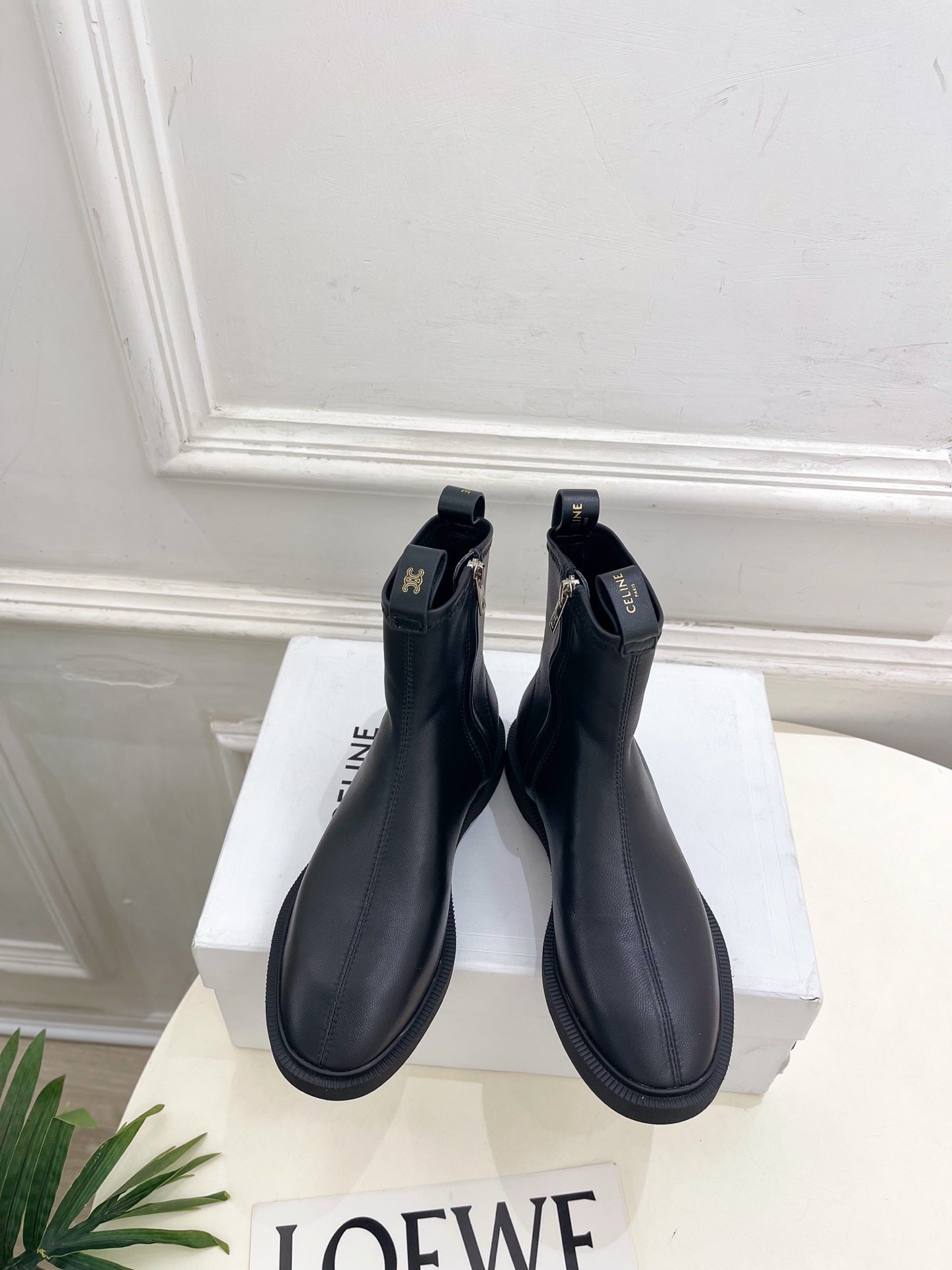 Celine 26s Flow Zipped Ankle Boots Black Leather 947593